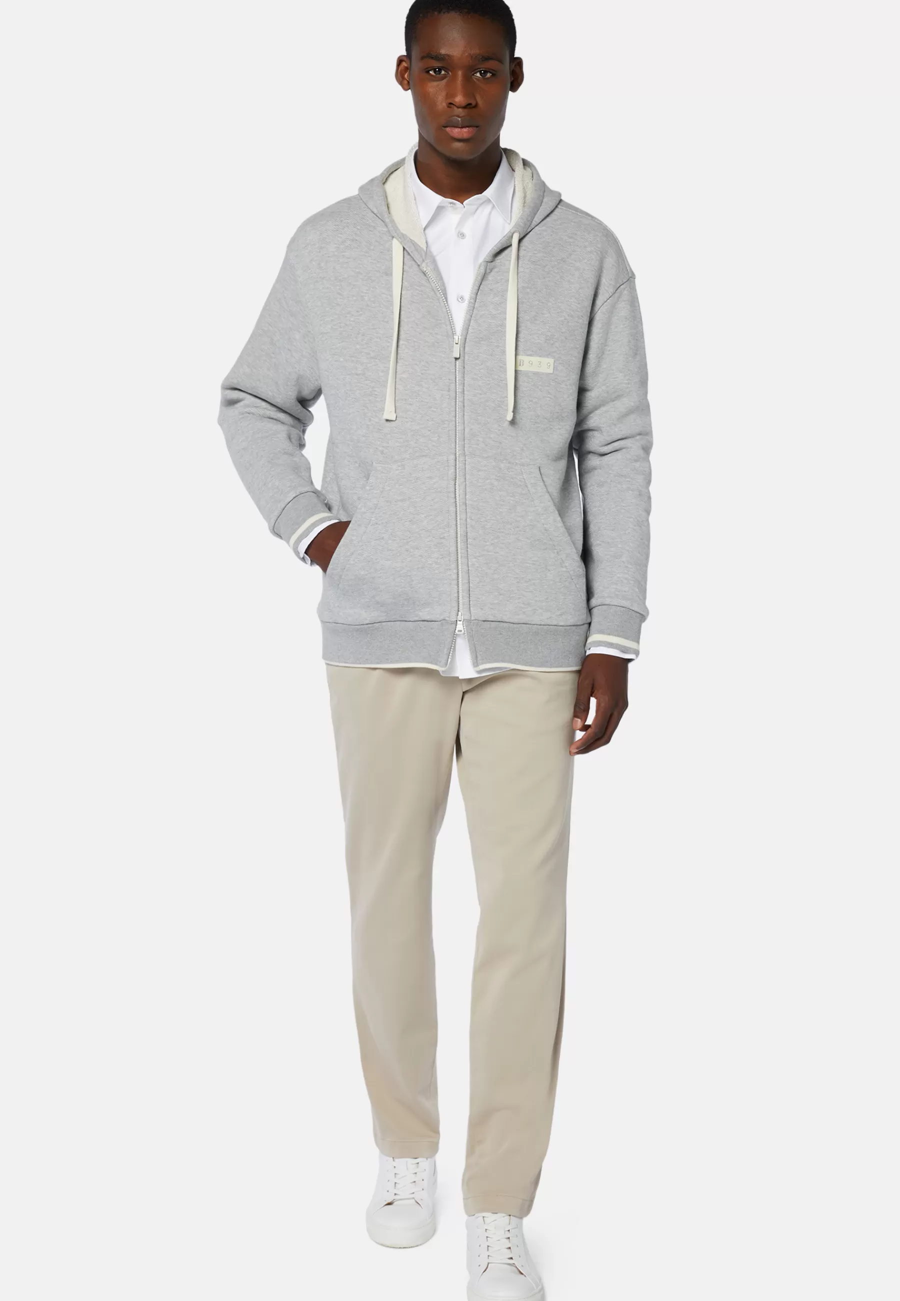 Sweatshirts and Joggers^Boggi Milano B939 Full-Zip Sweatshirt in a Cotton and Nylon Blend Grey