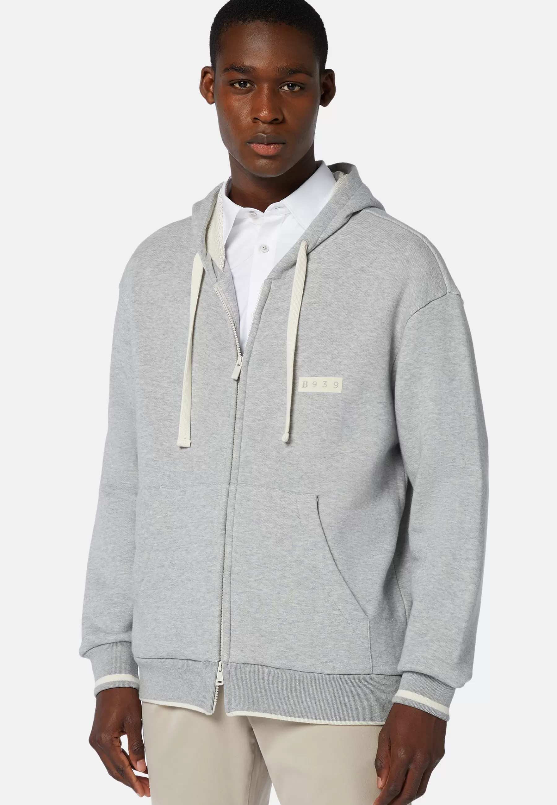 Sweatshirts and Joggers^Boggi Milano B939 Full-Zip Sweatshirt in a Cotton and Nylon Blend Grey