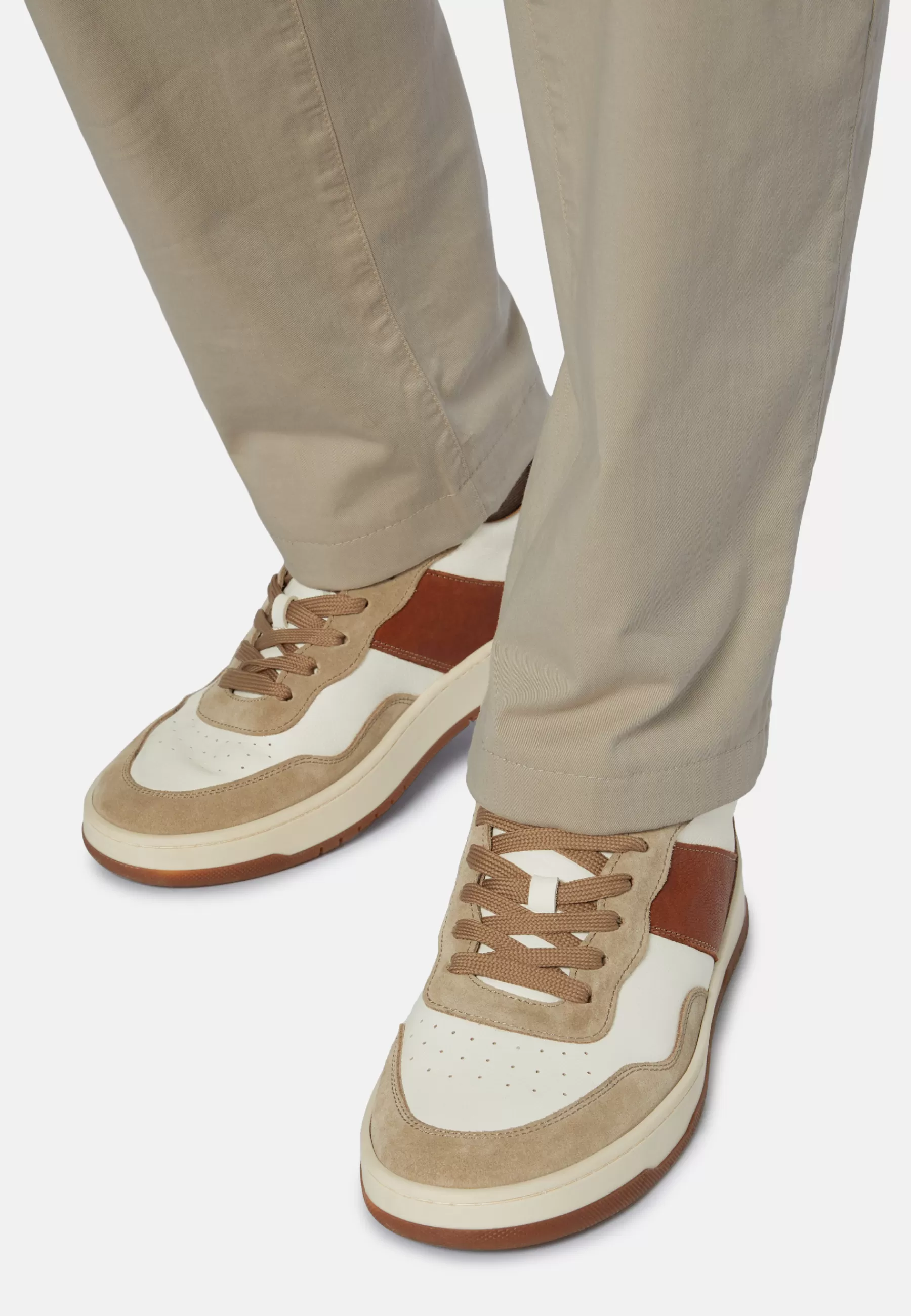 Sneakers^Boggi Milano Beige and Brown Leather Trainers Brown-Beige