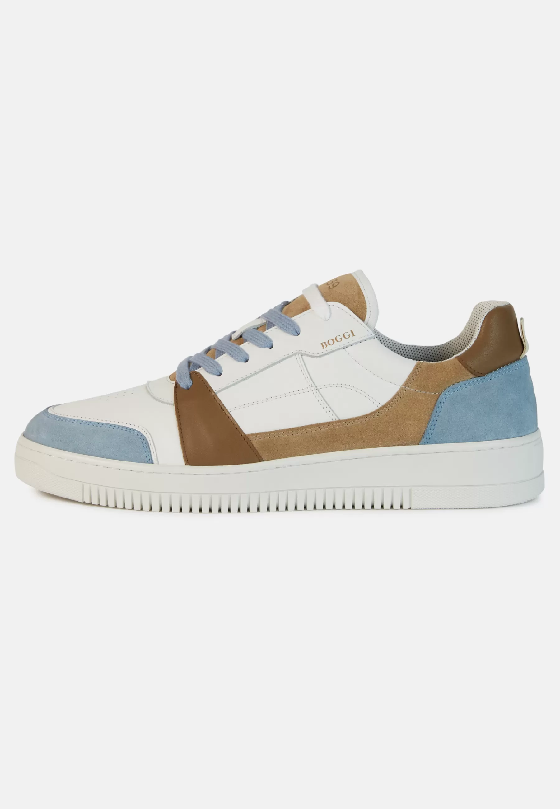 Sneakers^Boggi Milano Beige and Sky Blue Leather Trainers Medium Blue