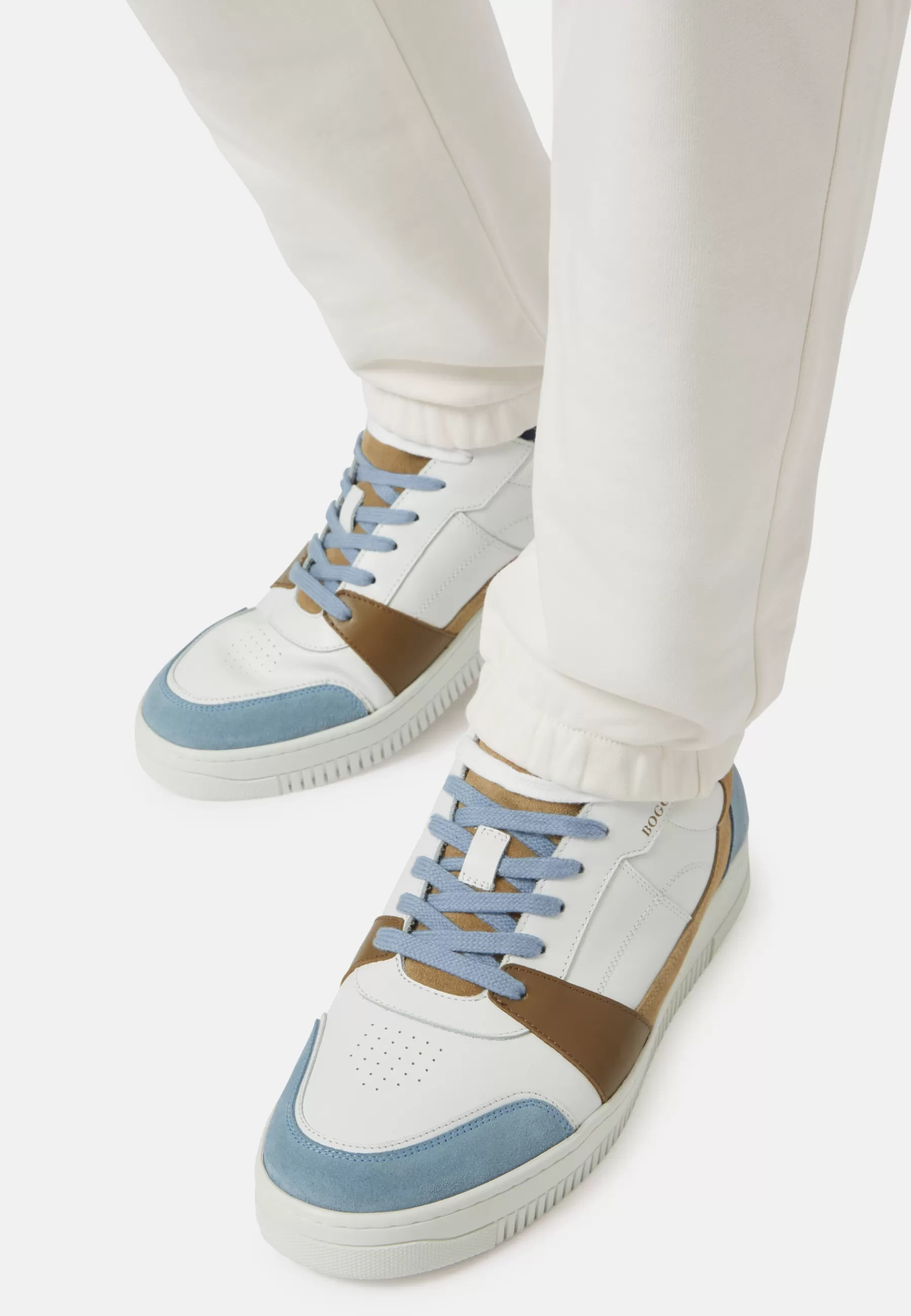 Sneakers^Boggi Milano Beige and Sky Blue Leather Trainers Medium Blue