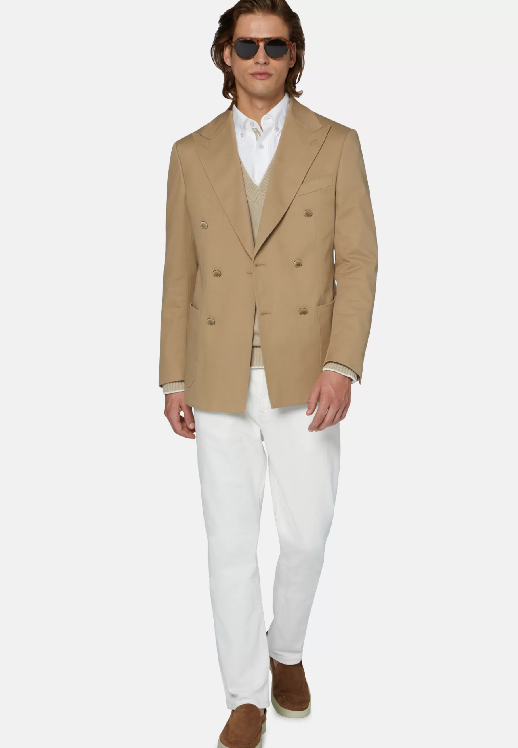 Blazers^Boggi Milano Double-Breasted Jacket In Stretch Cotton Beige