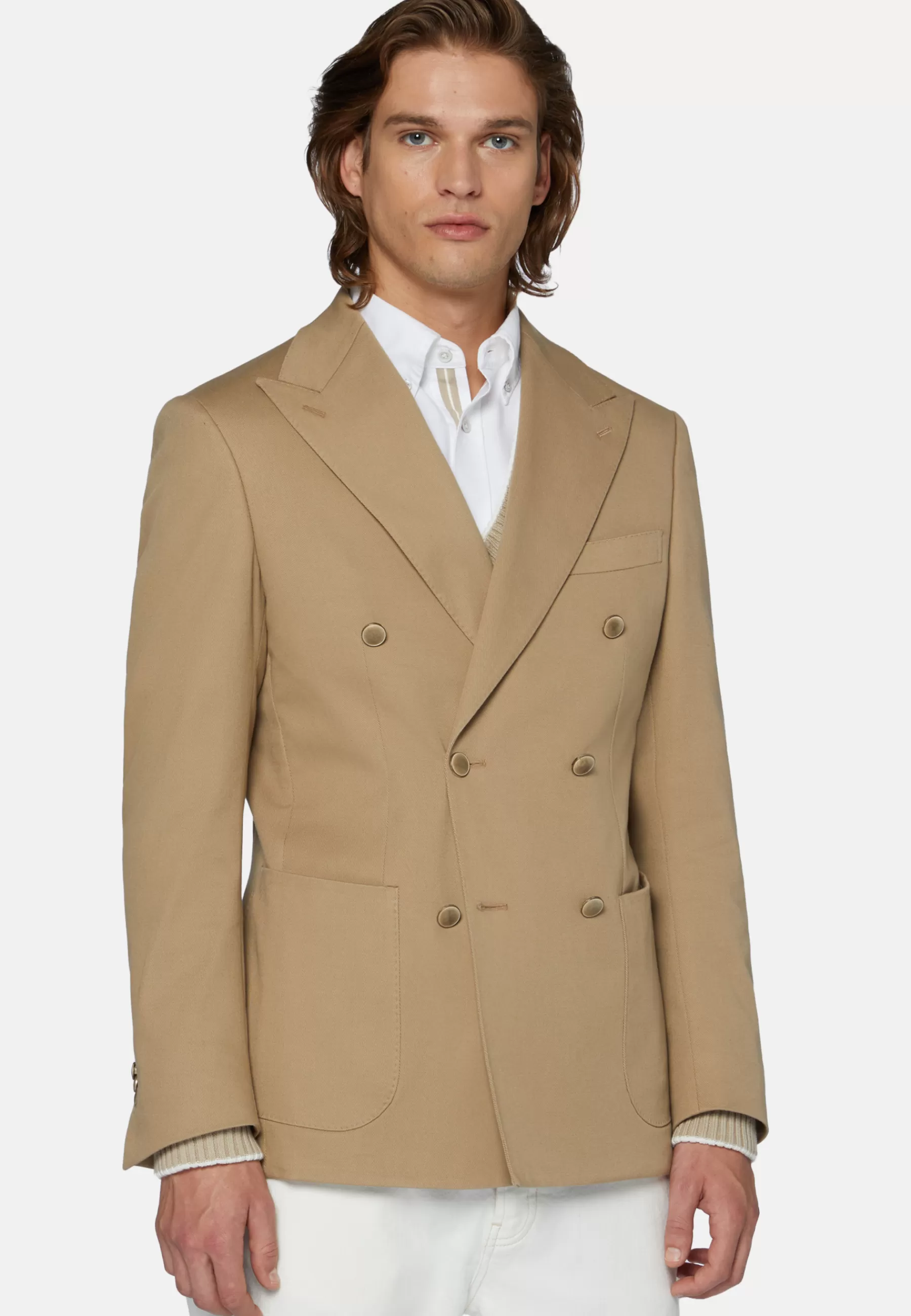 Blazers^Boggi Milano Double-Breasted Jacket In Stretch Cotton Beige