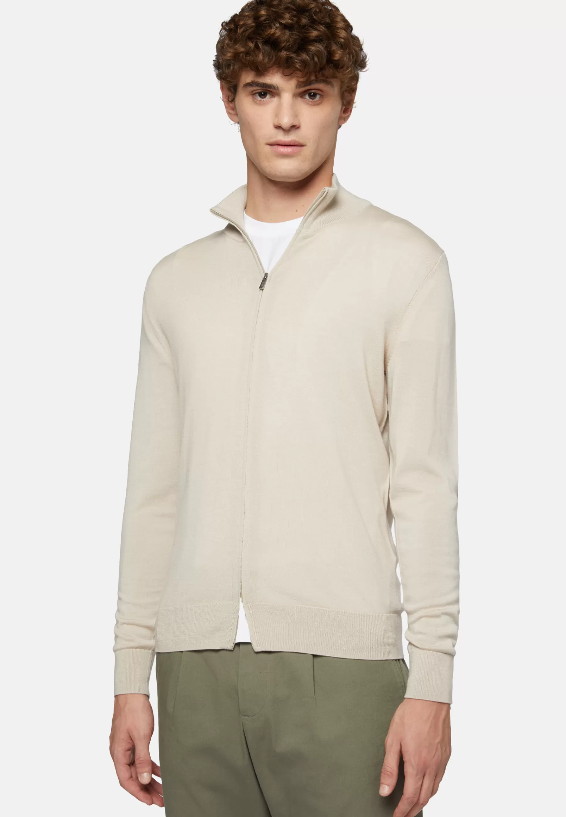 Knitwear^Boggi Milano Full Zip Jumper In Merino Wool Beige