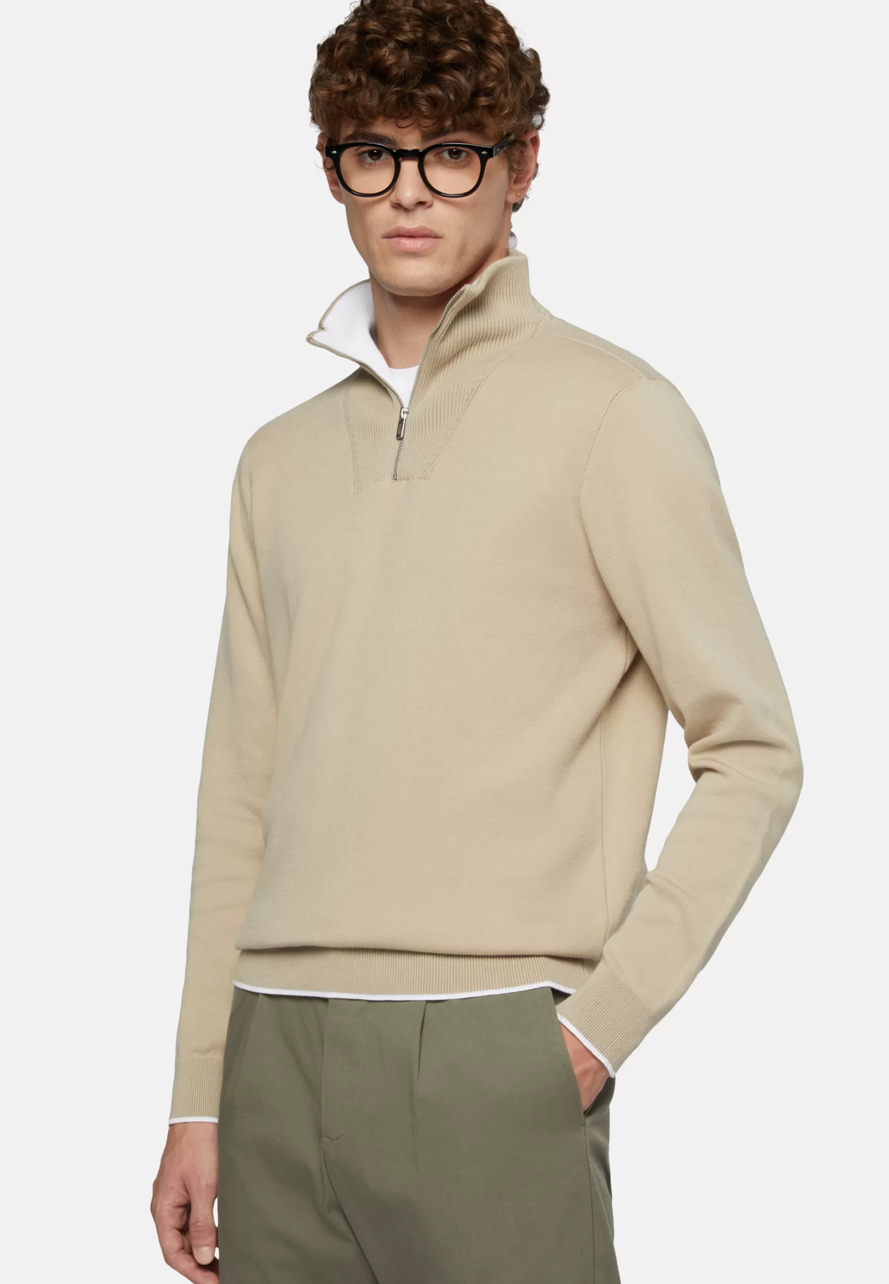 Knitwear^Boggi Milano Half Zip Cotton Jumper Beige