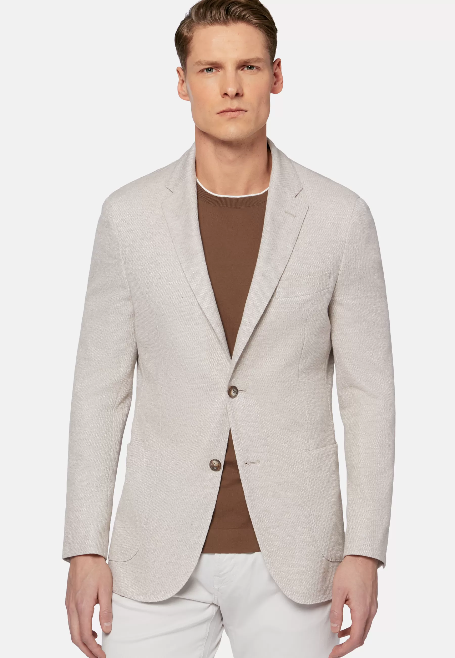 Blazers^Boggi Milano Beige Melange Linen/Cotton B Jersey Jacket Sand