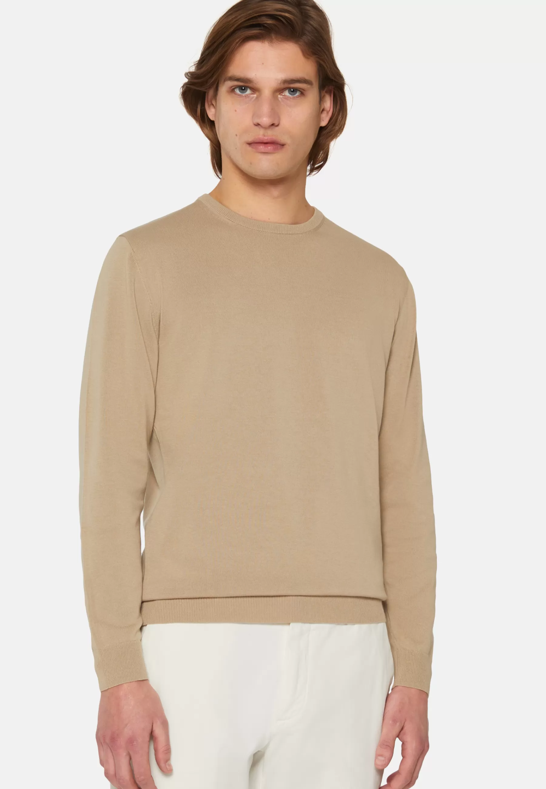 Knitwear^Boggi Milano Pima Cotton Crew Neck Jumper Beige