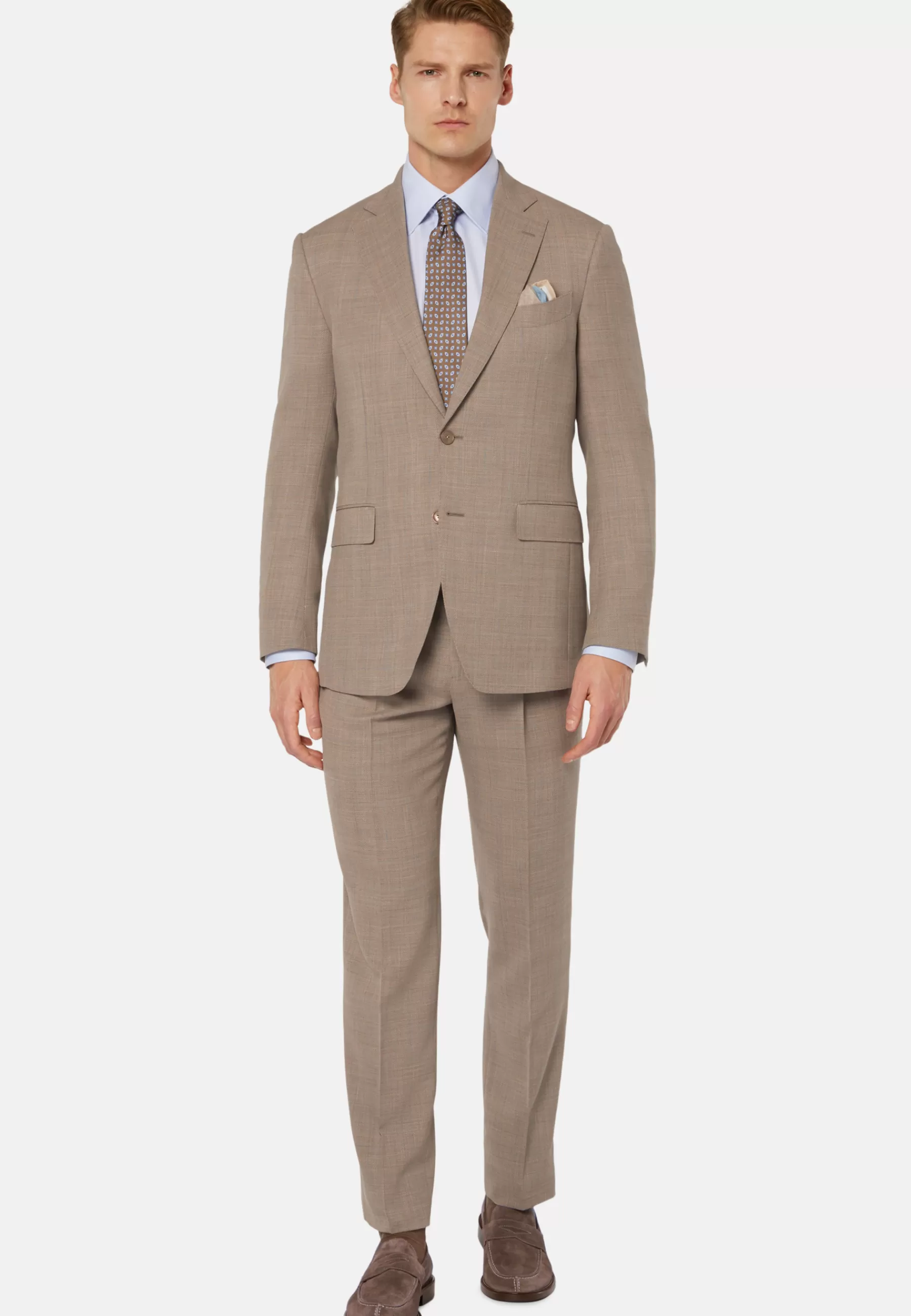 Suits^Boggi Milano Prince of Wales Check Pure Wool Suit Beige