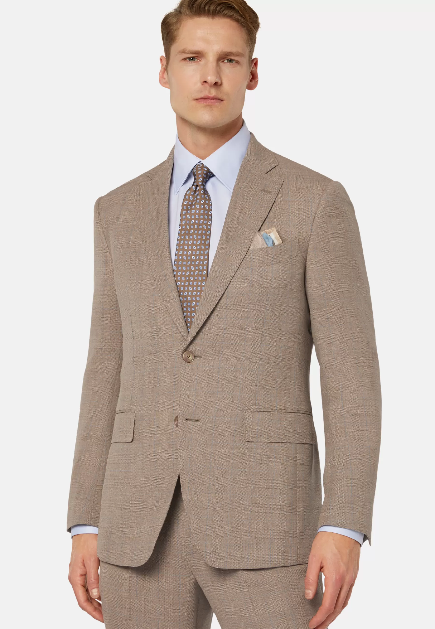 Suits^Boggi Milano Prince of Wales Check Pure Wool Suit Beige