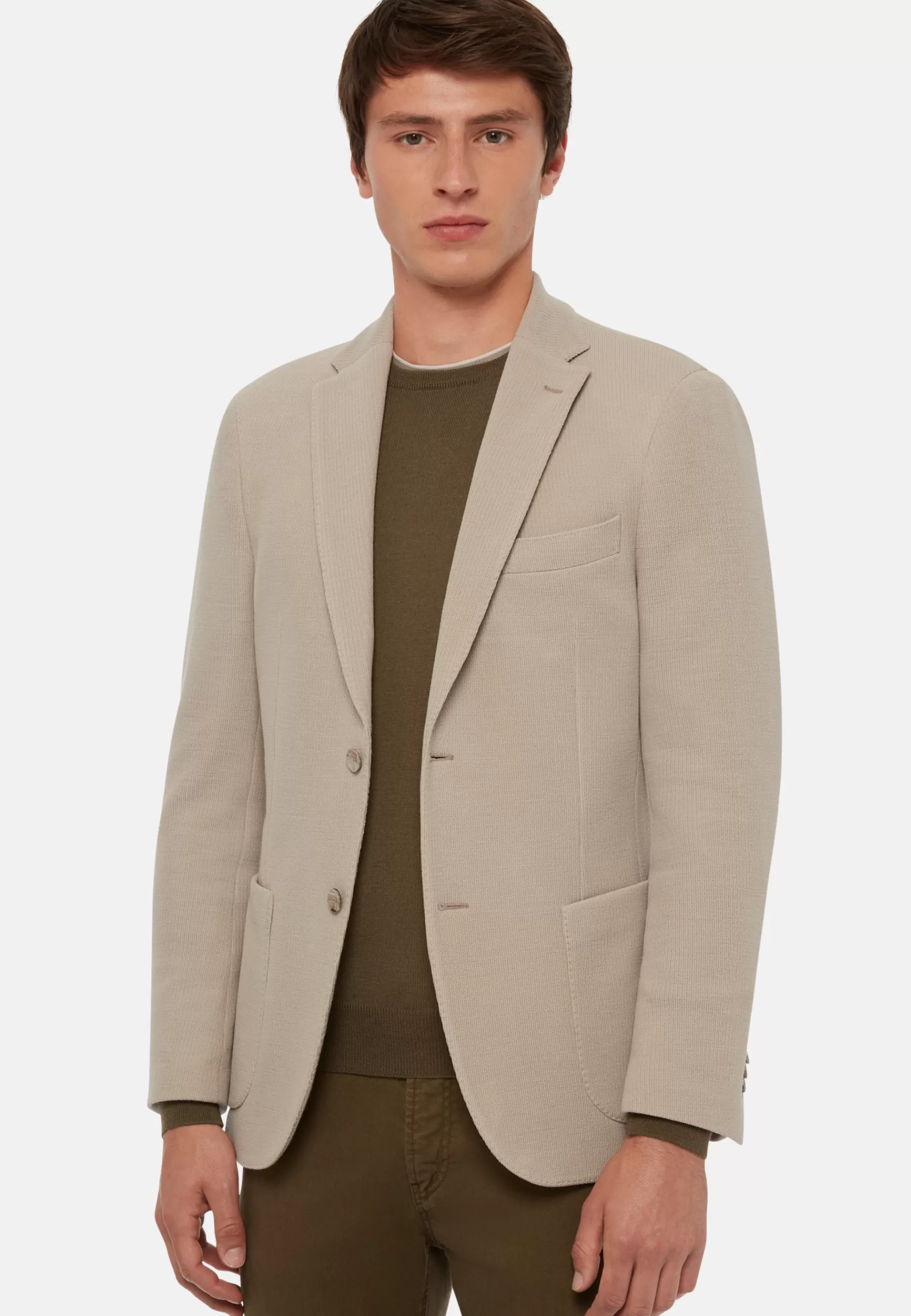 Blazers^Boggi Milano Textured Wool Jersey Jacket Beige