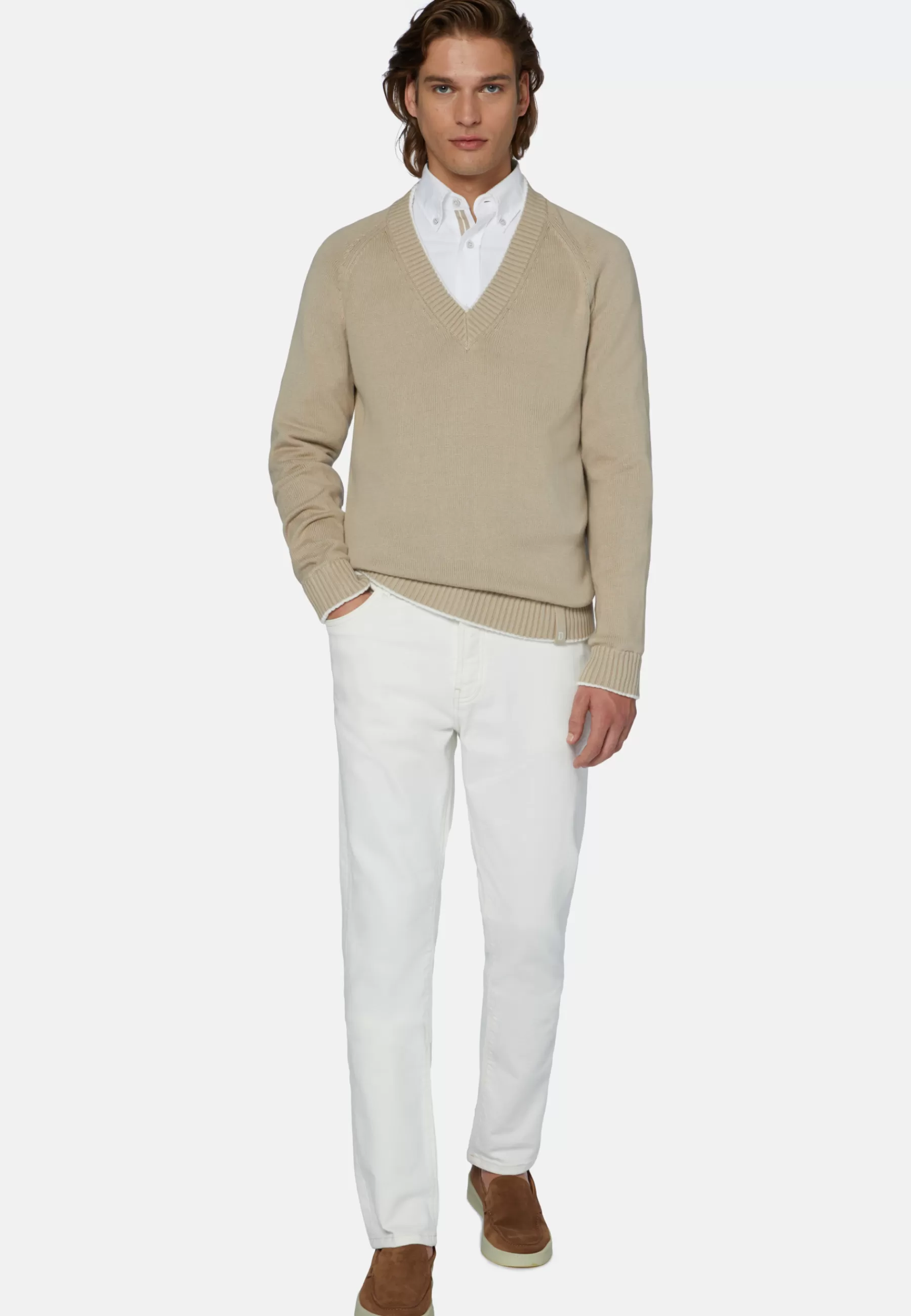 Knitwear^Boggi Milano V Neck Jumper In Organic Cotton Beige