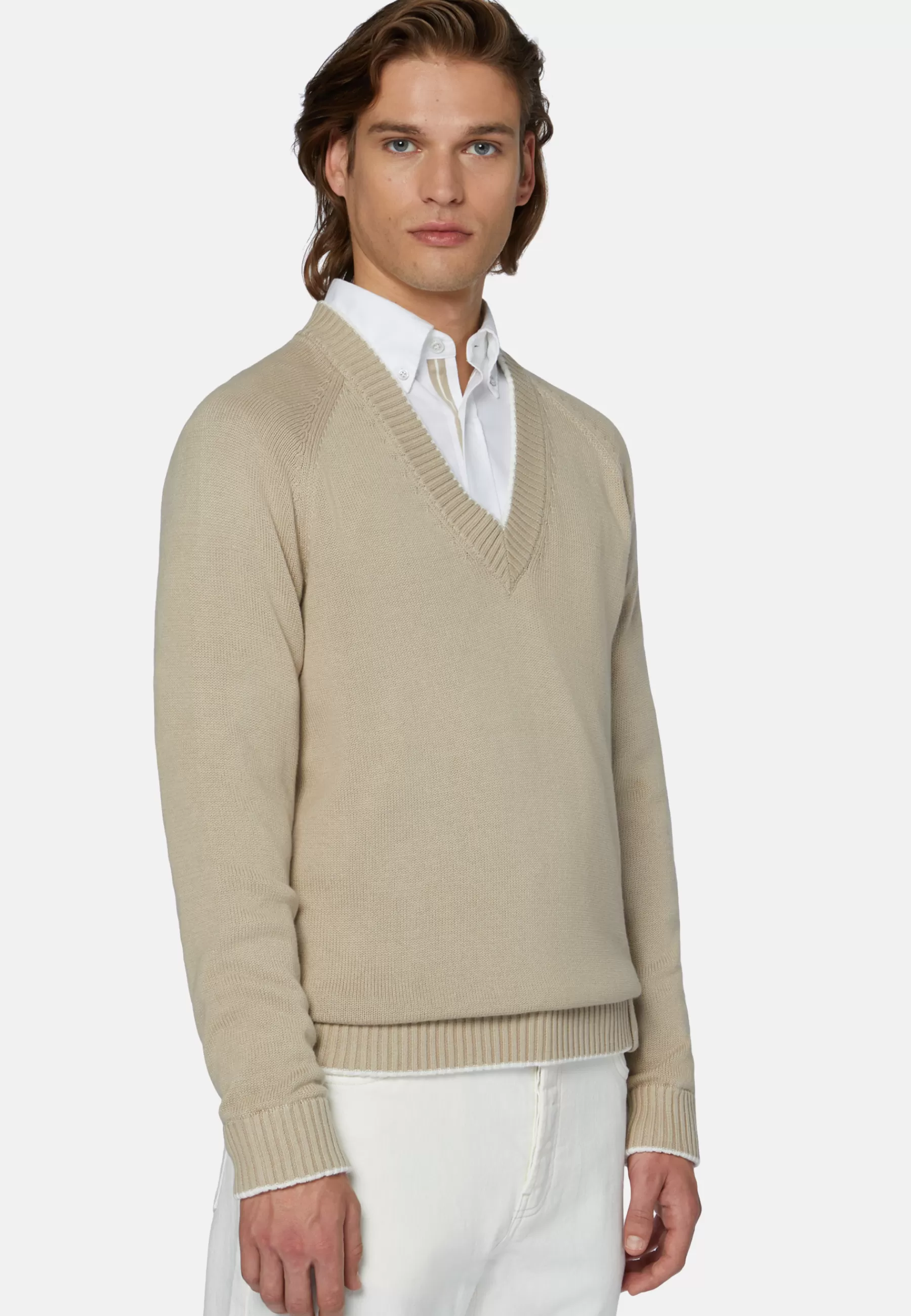 Knitwear^Boggi Milano V Neck Jumper In Organic Cotton Beige