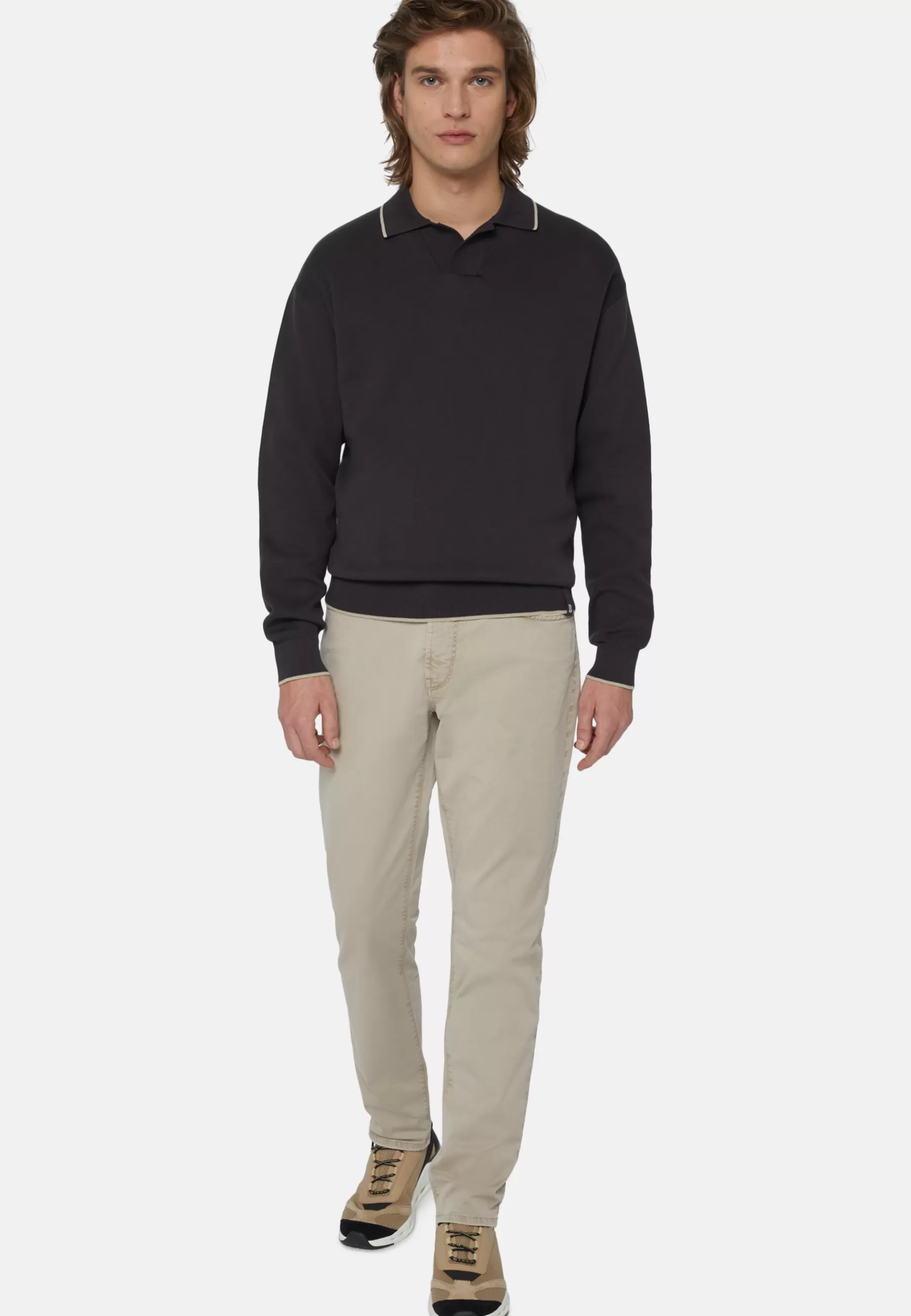 Polo | Knitwear^Boggi Milano Cotton Open Neck Polo Jumper Black