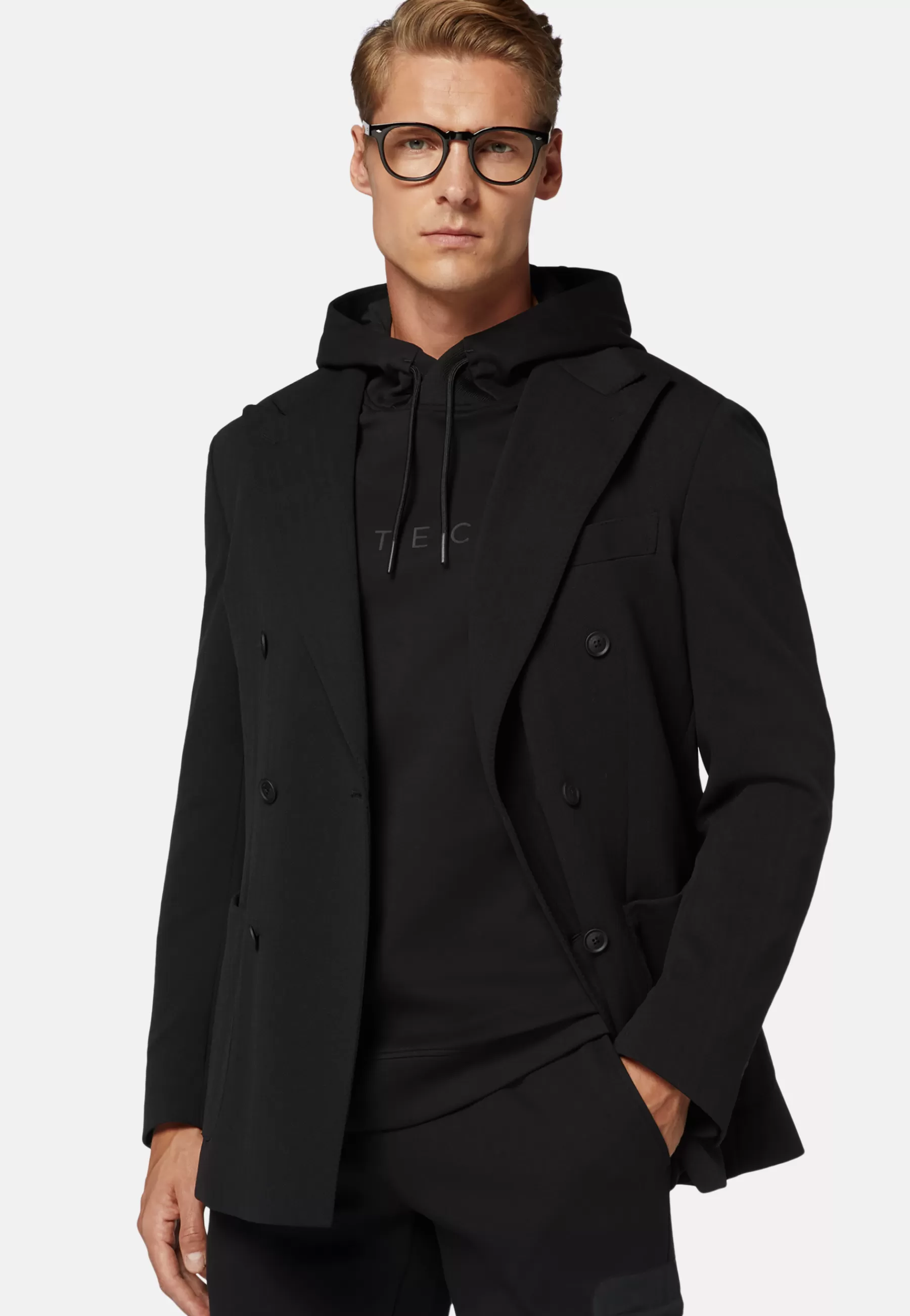 Blazers^Boggi Milano Double-Breasted Jacket in B Tech Nylon Black