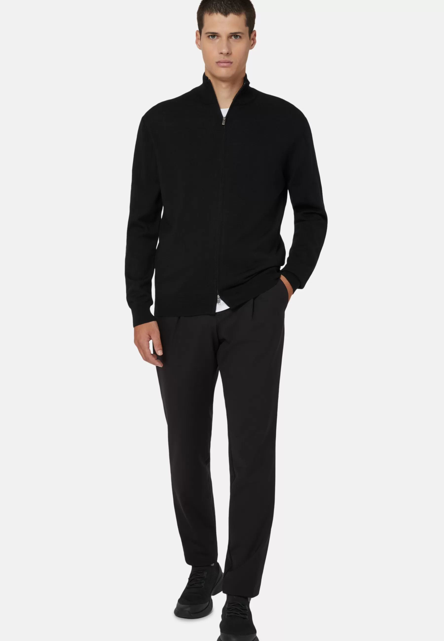 Knitwear^Boggi Milano Merino Wool Full-Zip Jumper Black