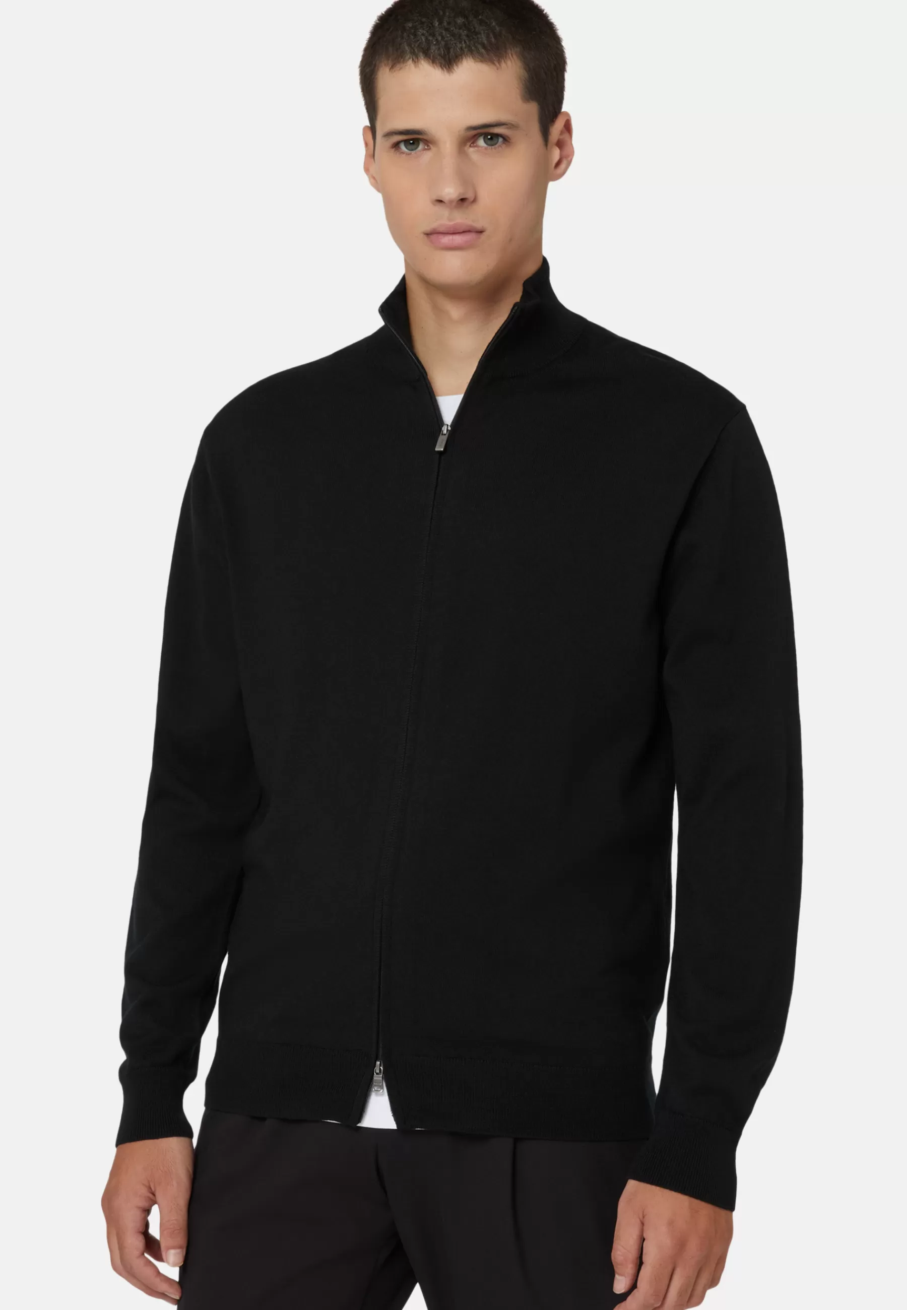 Knitwear^Boggi Milano Merino Wool Full-Zip Jumper Black