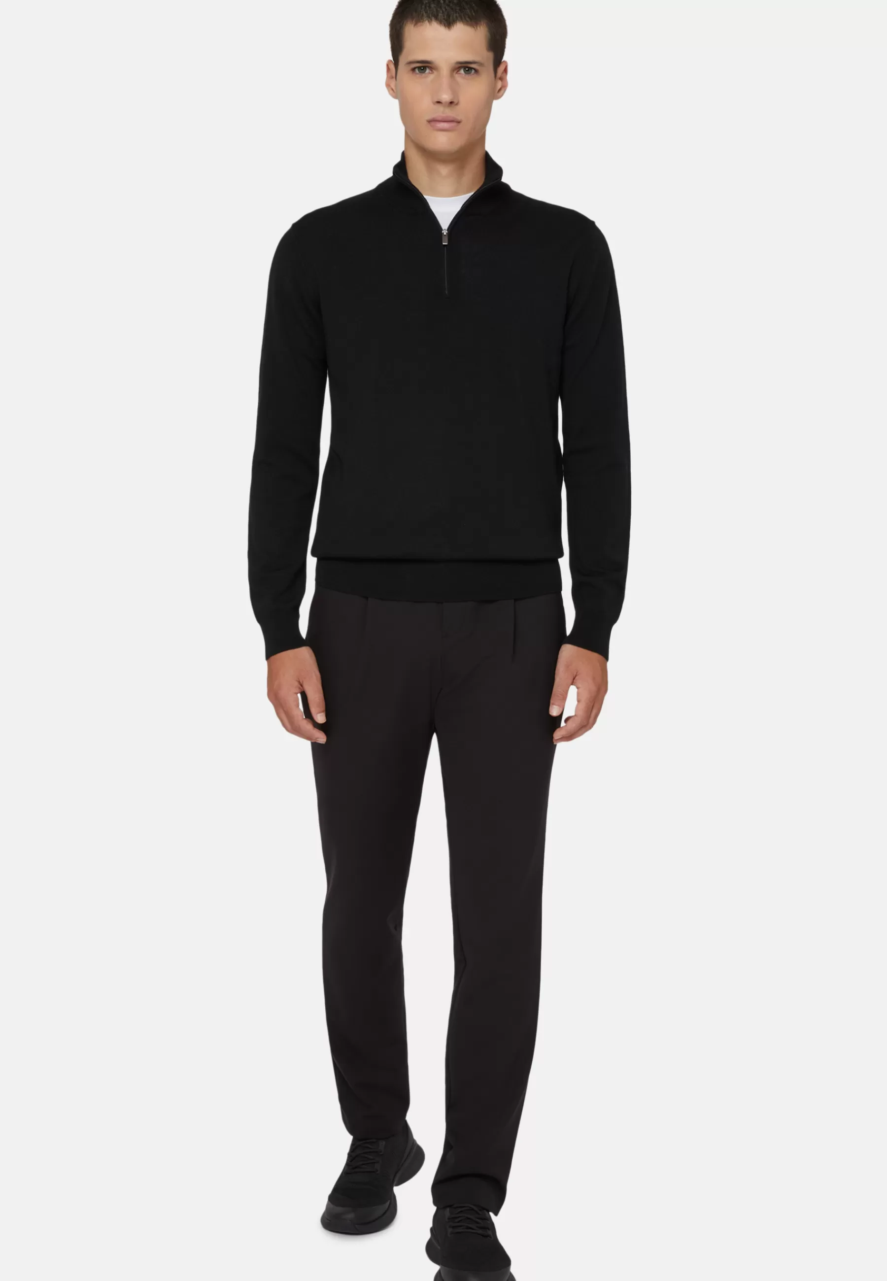 Knitwear^Boggi Milano Merino Wool Half-Zip Jumper Black