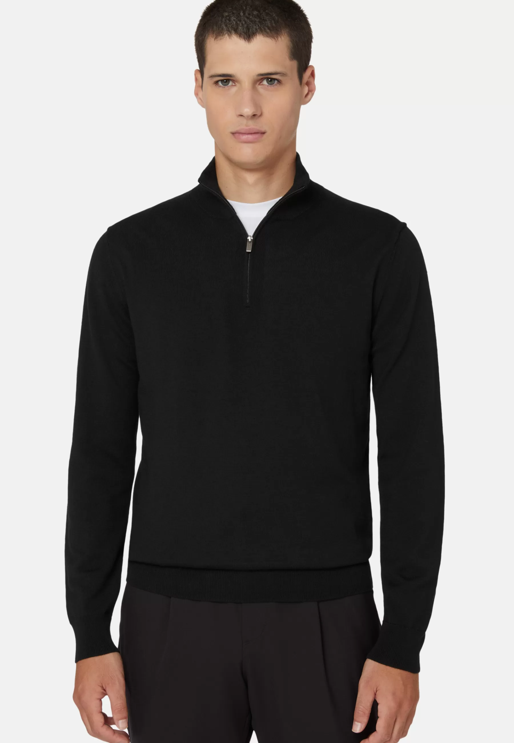 Knitwear^Boggi Milano Merino Wool Half-Zip Jumper Black