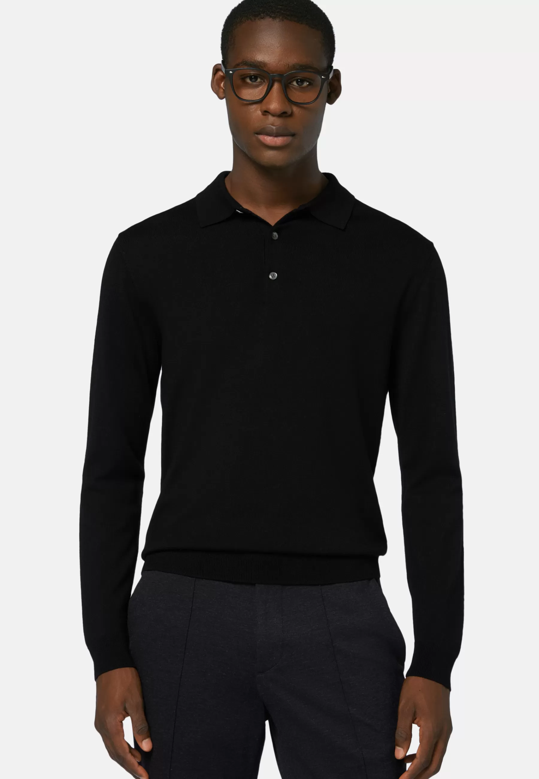 Polo | Knitwear^Boggi Milano Merino Wool Knitted Polo Shirt Black