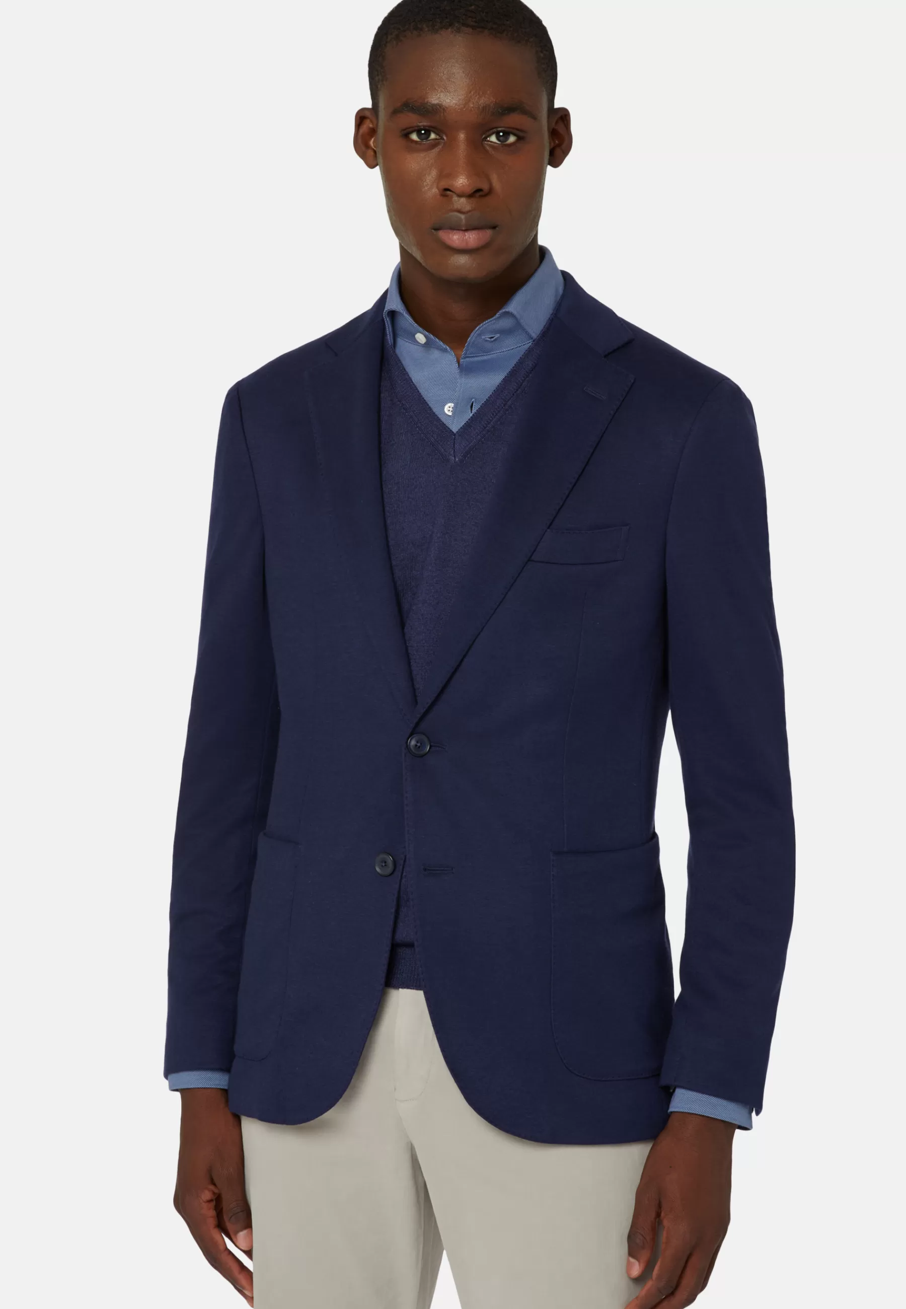 Blazers^Boggi Milano Blue B Jersey Jacket in a Cotton, Cashmere And Tencel Blend Navy blue