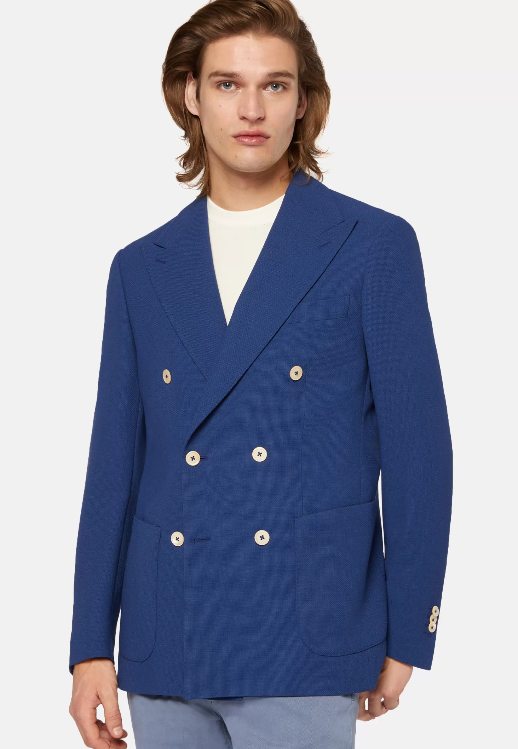 Blazers^Boggi Milano Double-Breasted Jacket In Pure Wool Crepe Blue