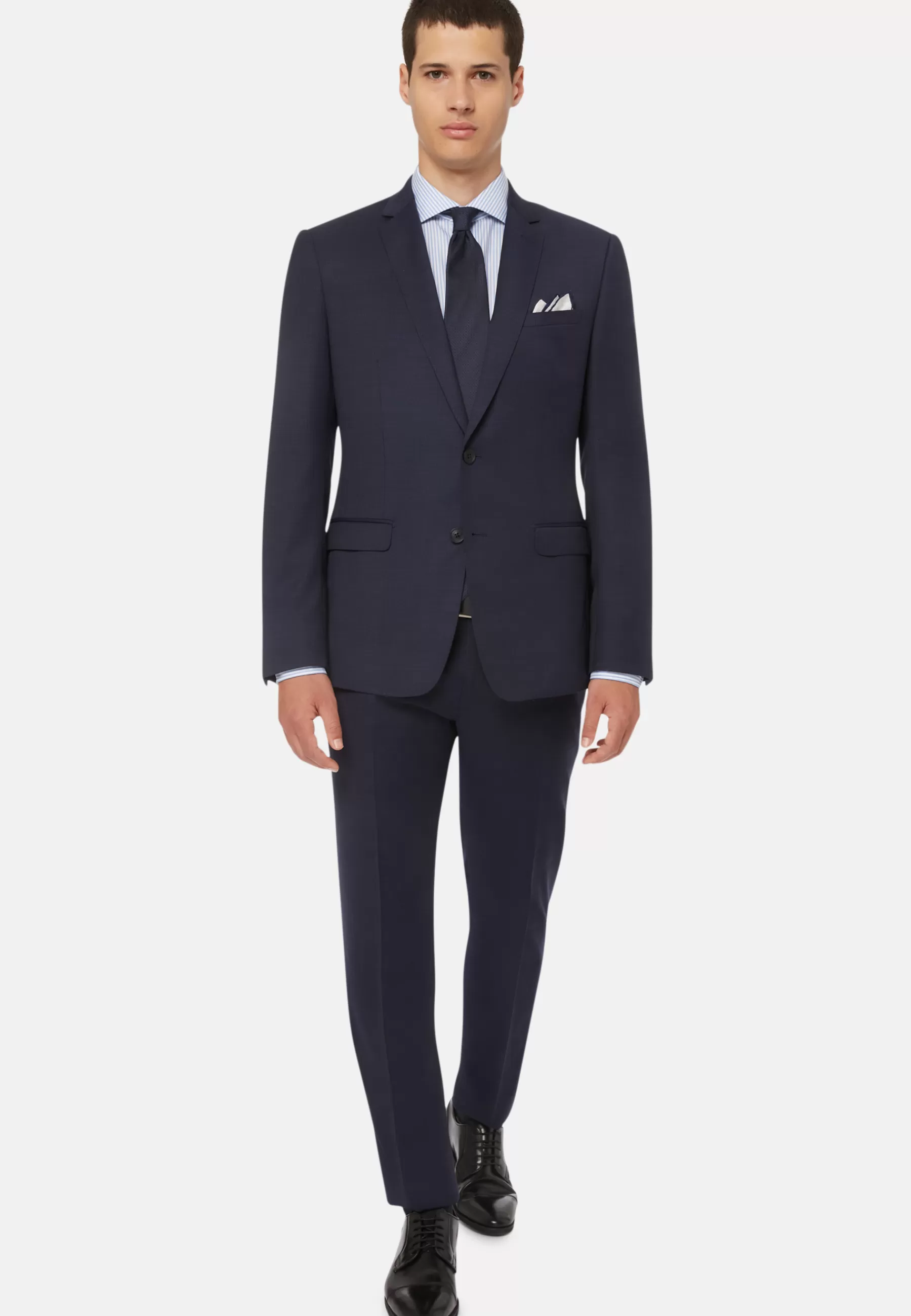 Suits^Boggi Milano Blue Micro Textured Stretch Wool Suit Navy blue