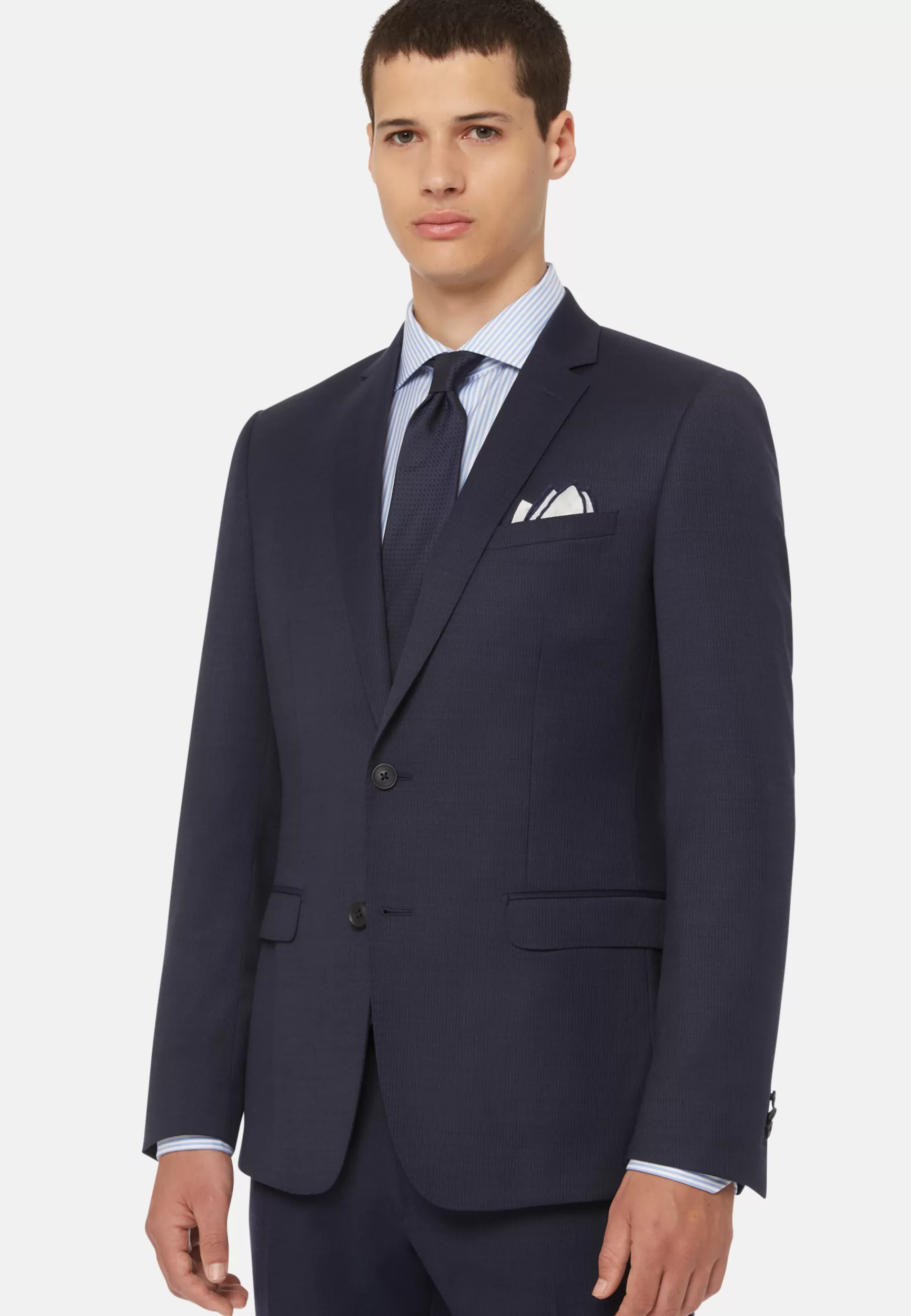 Suits^Boggi Milano Blue Micro Textured Stretch Wool Suit Navy blue