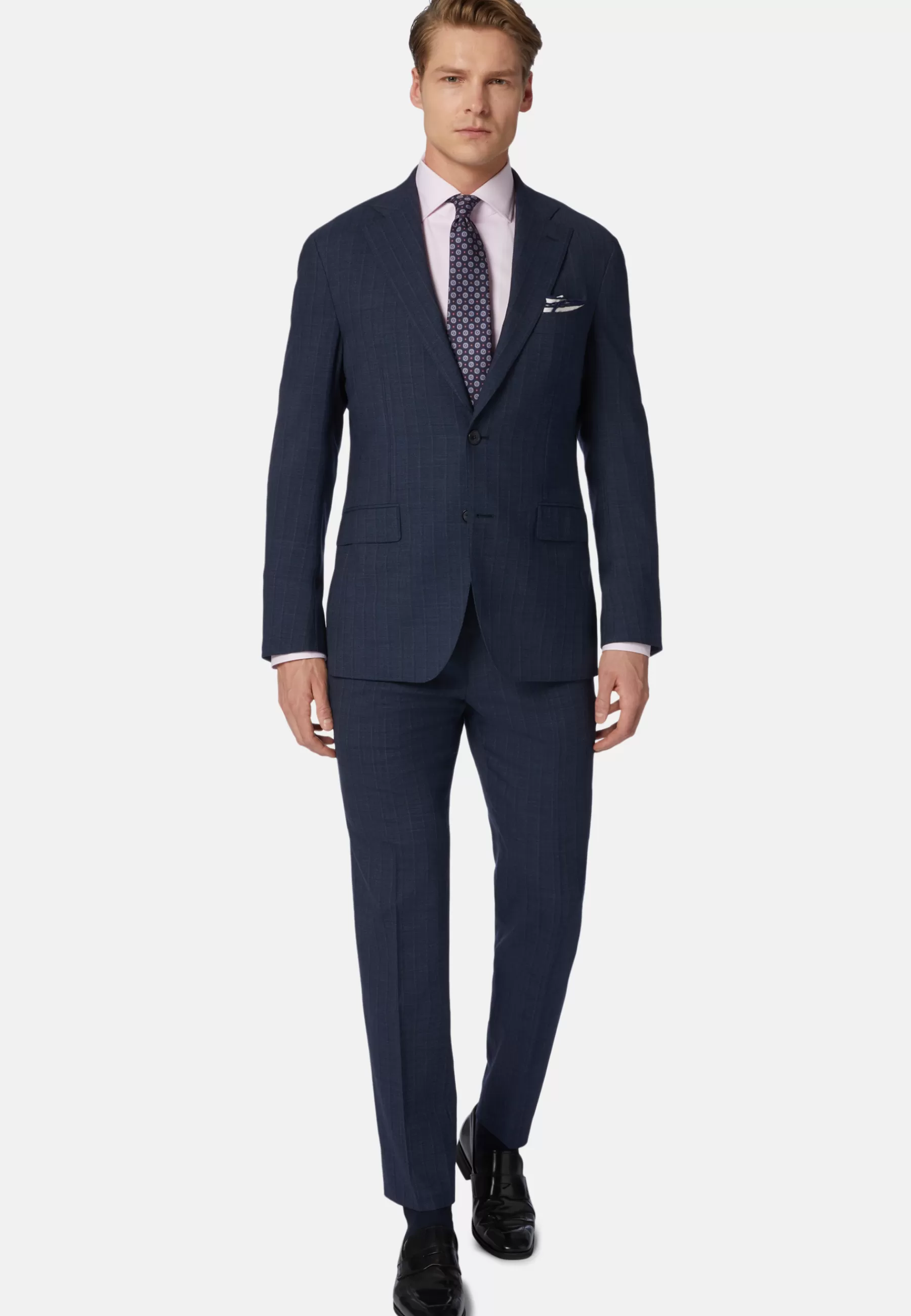 Suits^Boggi Milano Pinstripe Suit in Woven Wool Blue