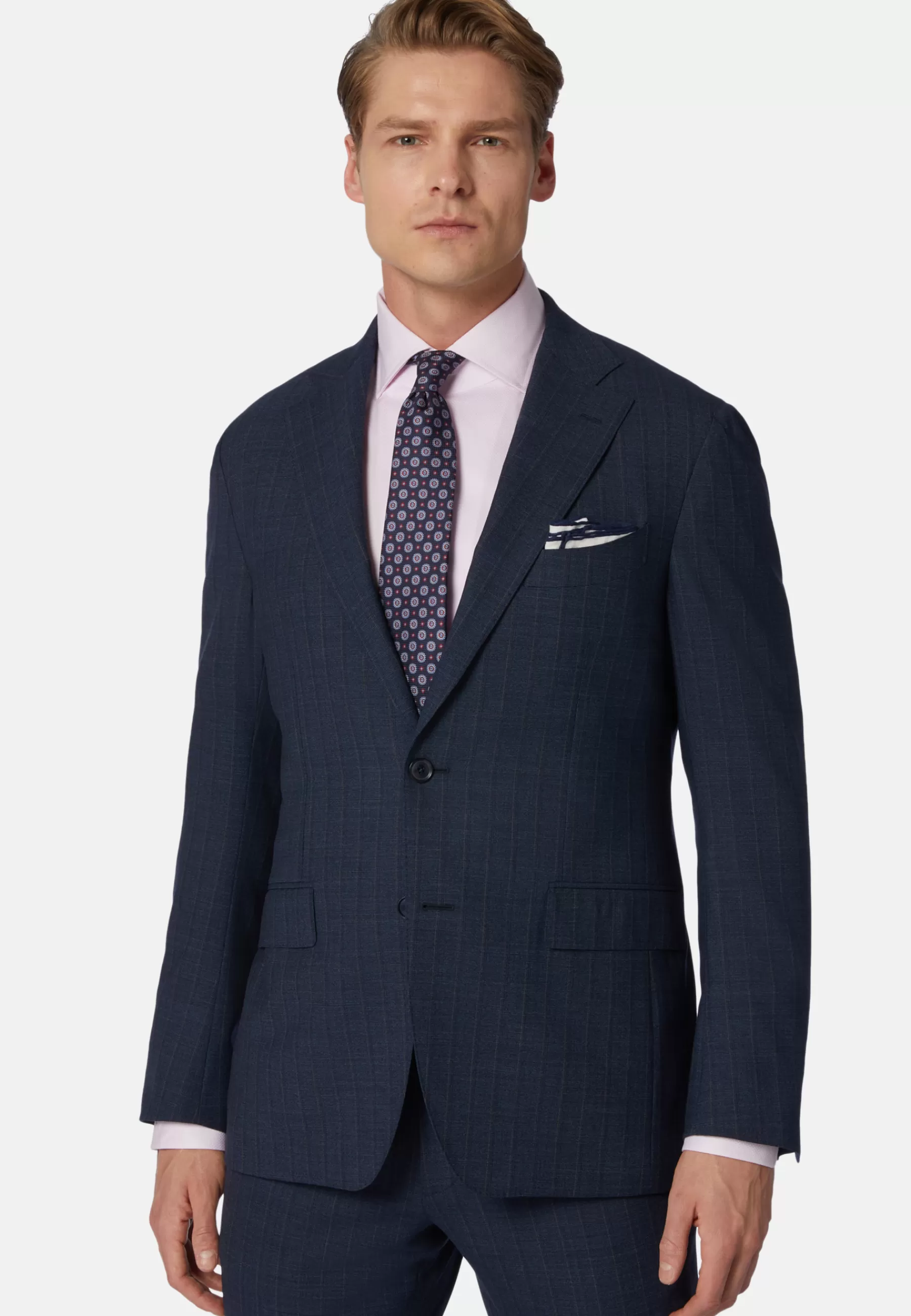 Suits^Boggi Milano Pinstripe Suit in Woven Wool Blue