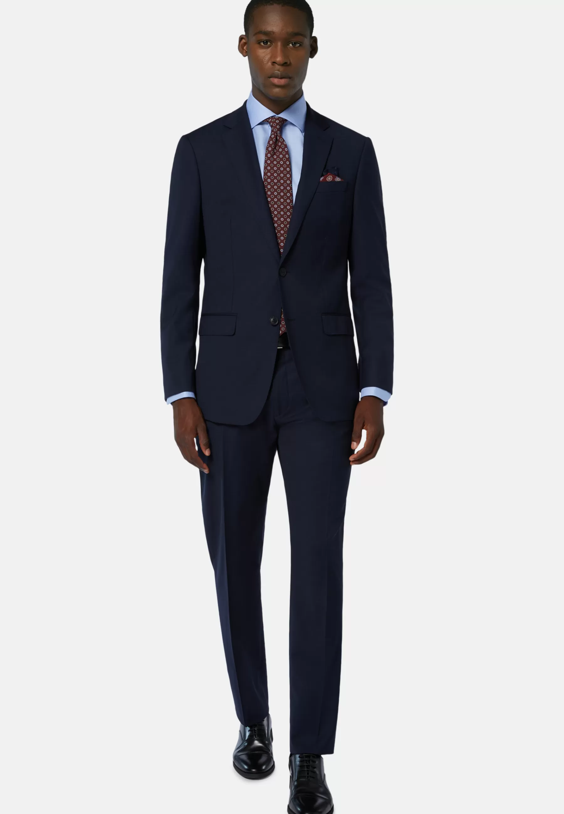 Suits^Boggi Milano Blue Plain-coloured Wool Stretch Suit NAVY