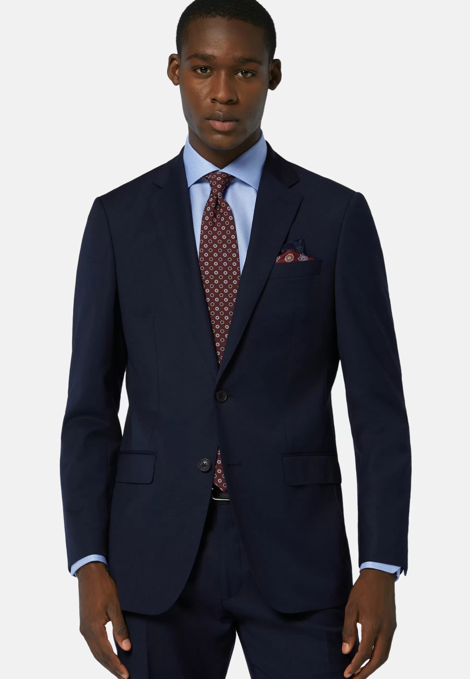 Suits^Boggi Milano Blue Plain-coloured Wool Stretch Suit NAVY