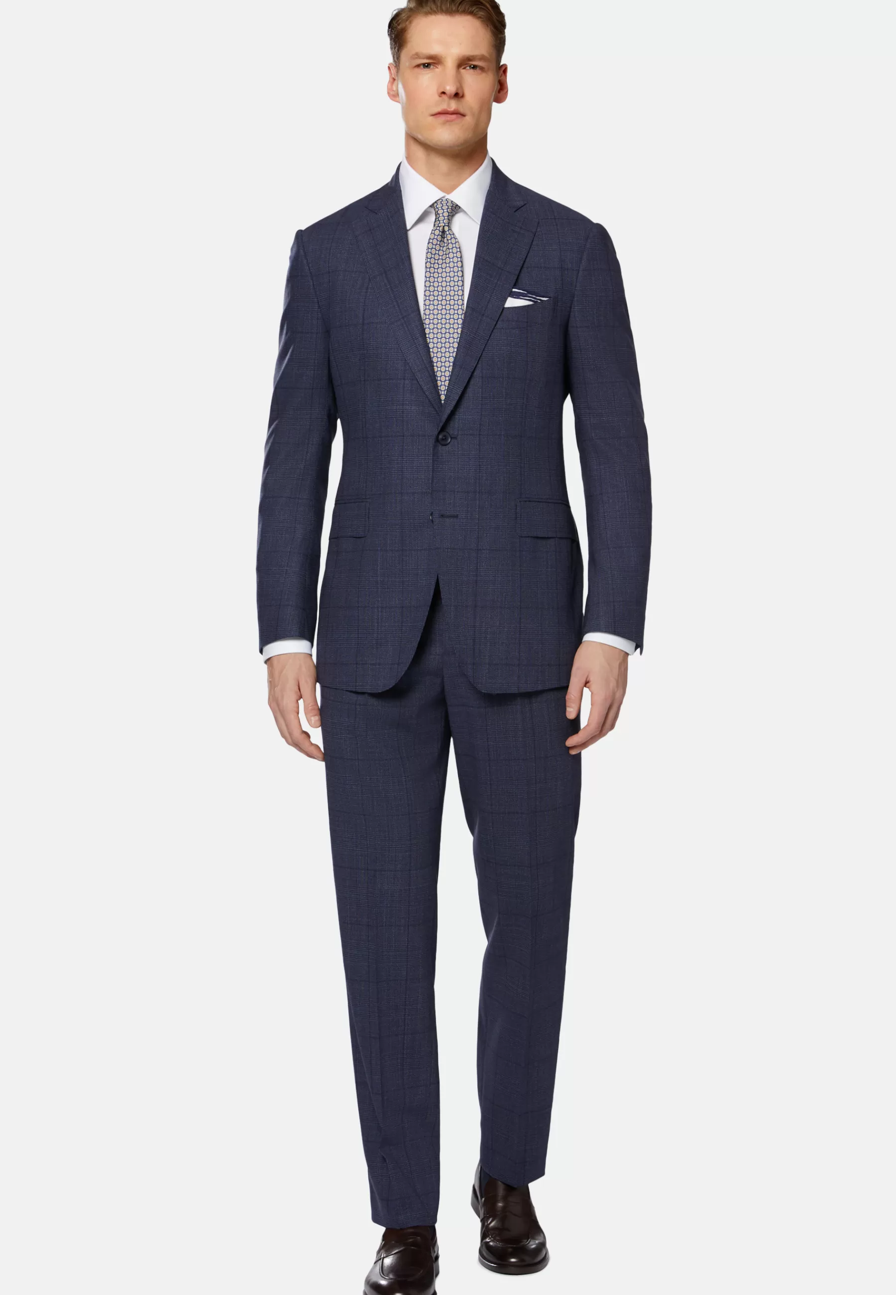 Suits^Boggi Milano Prince of Wales Check Pure Wool Suit Blue