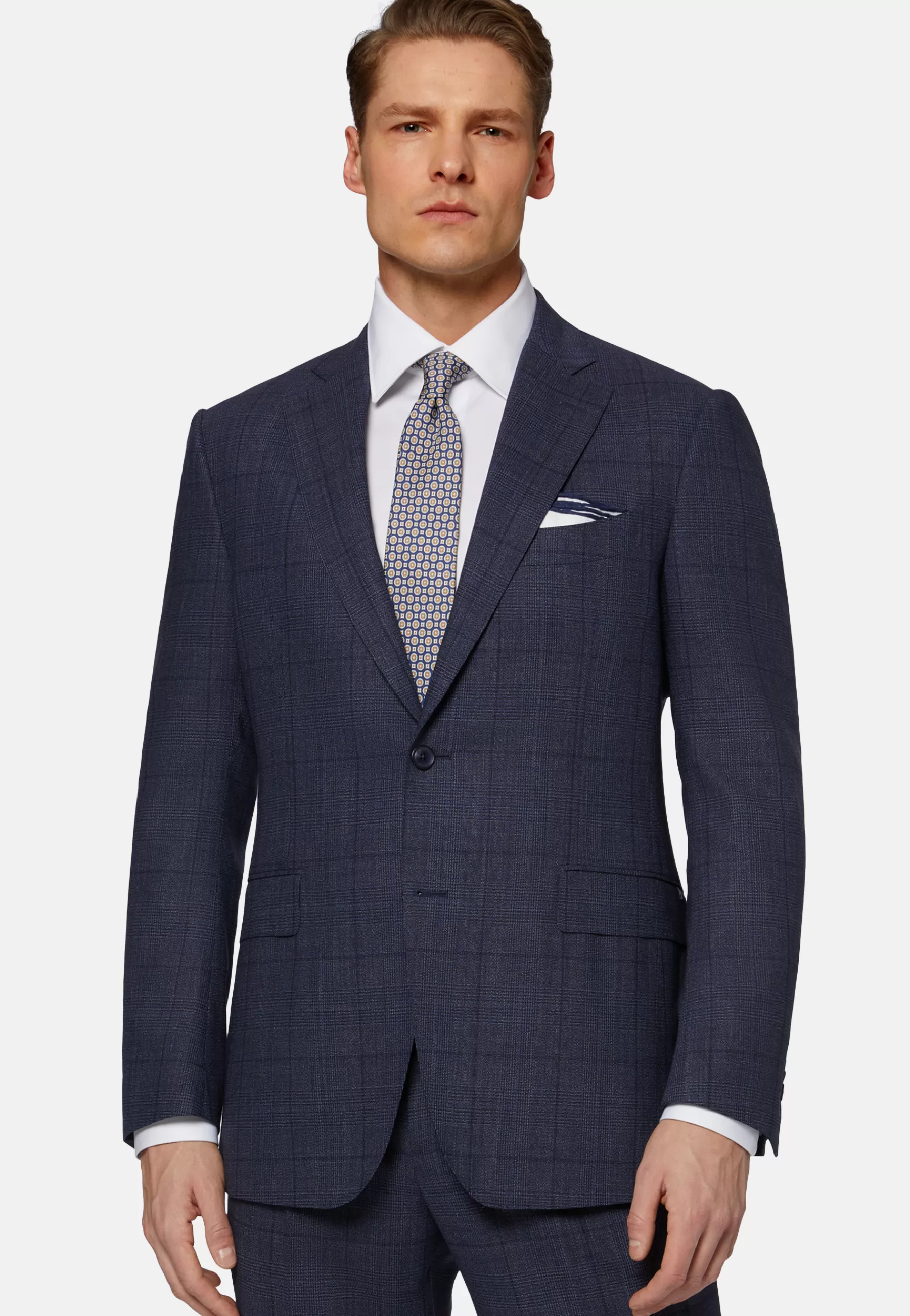 Suits^Boggi Milano Prince of Wales Check Pure Wool Suit Blue