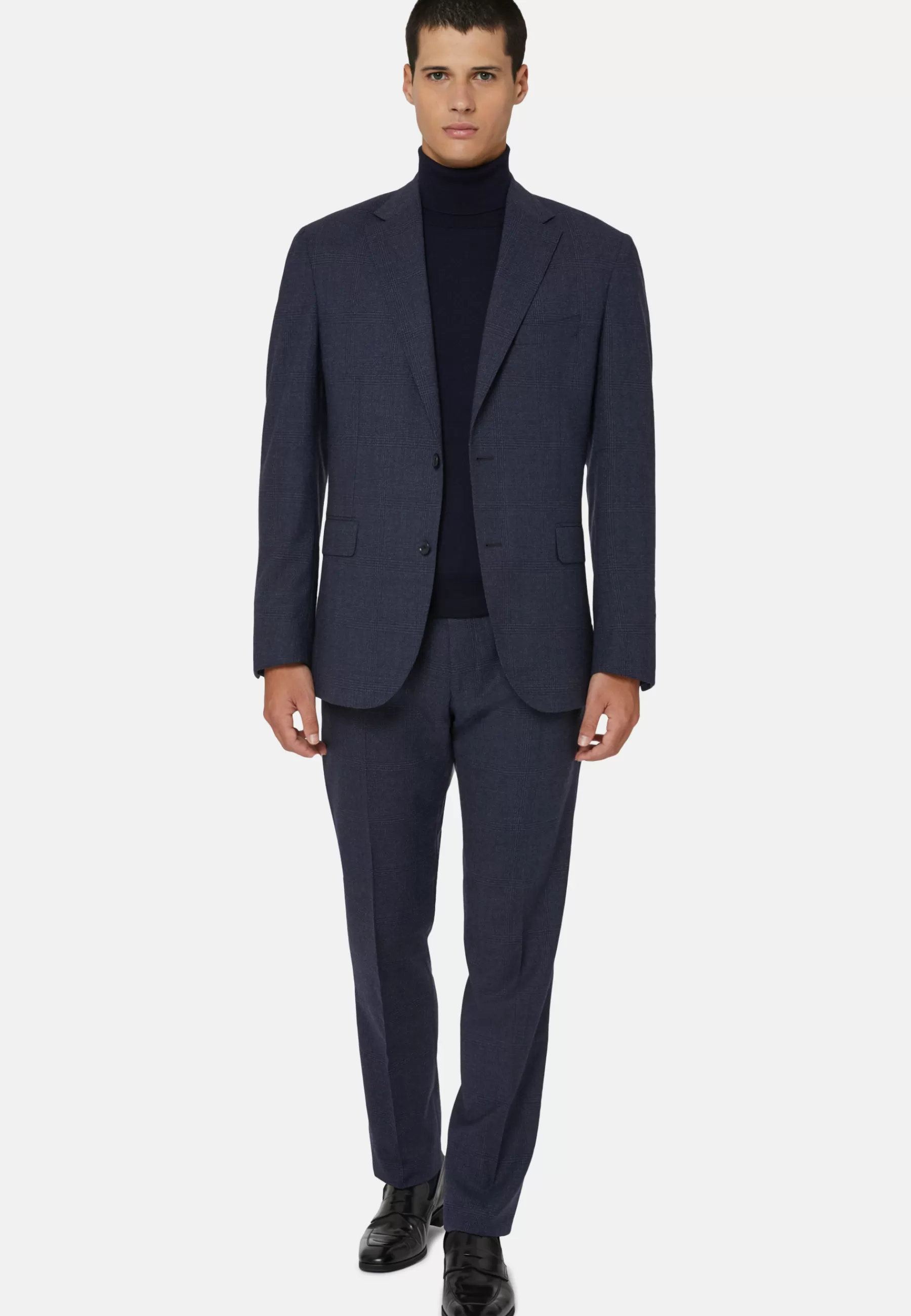 Suits^Boggi Milano Blue Prince of Wales Check Suit In Pure Wool B Travel Navy blue