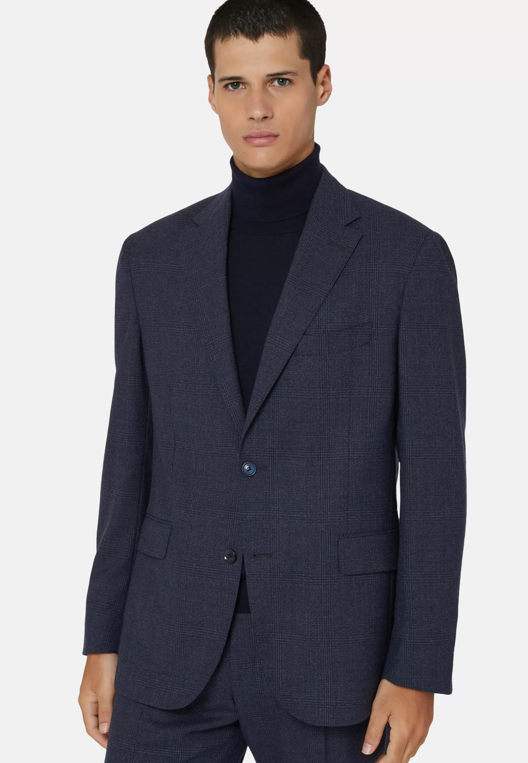 Suits^Boggi Milano Blue Prince of Wales Check Suit In Pure Wool B Travel Navy blue