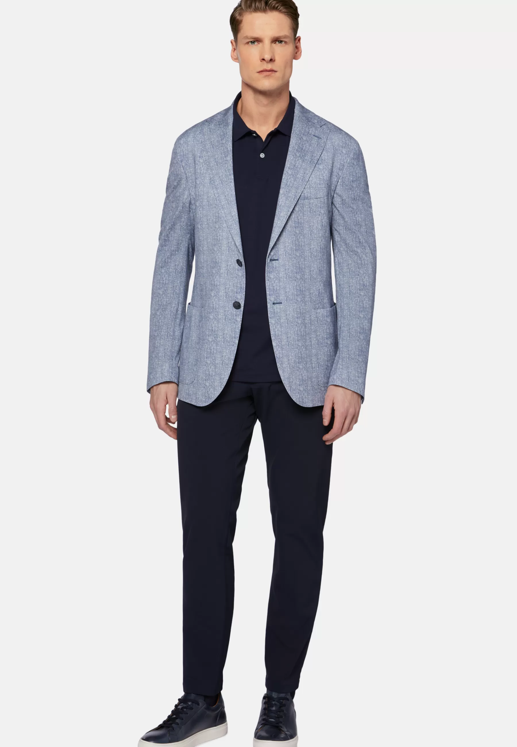 Blazers^Boggi Milano Printed Jacket In Cotton Jersey And Linen Blue