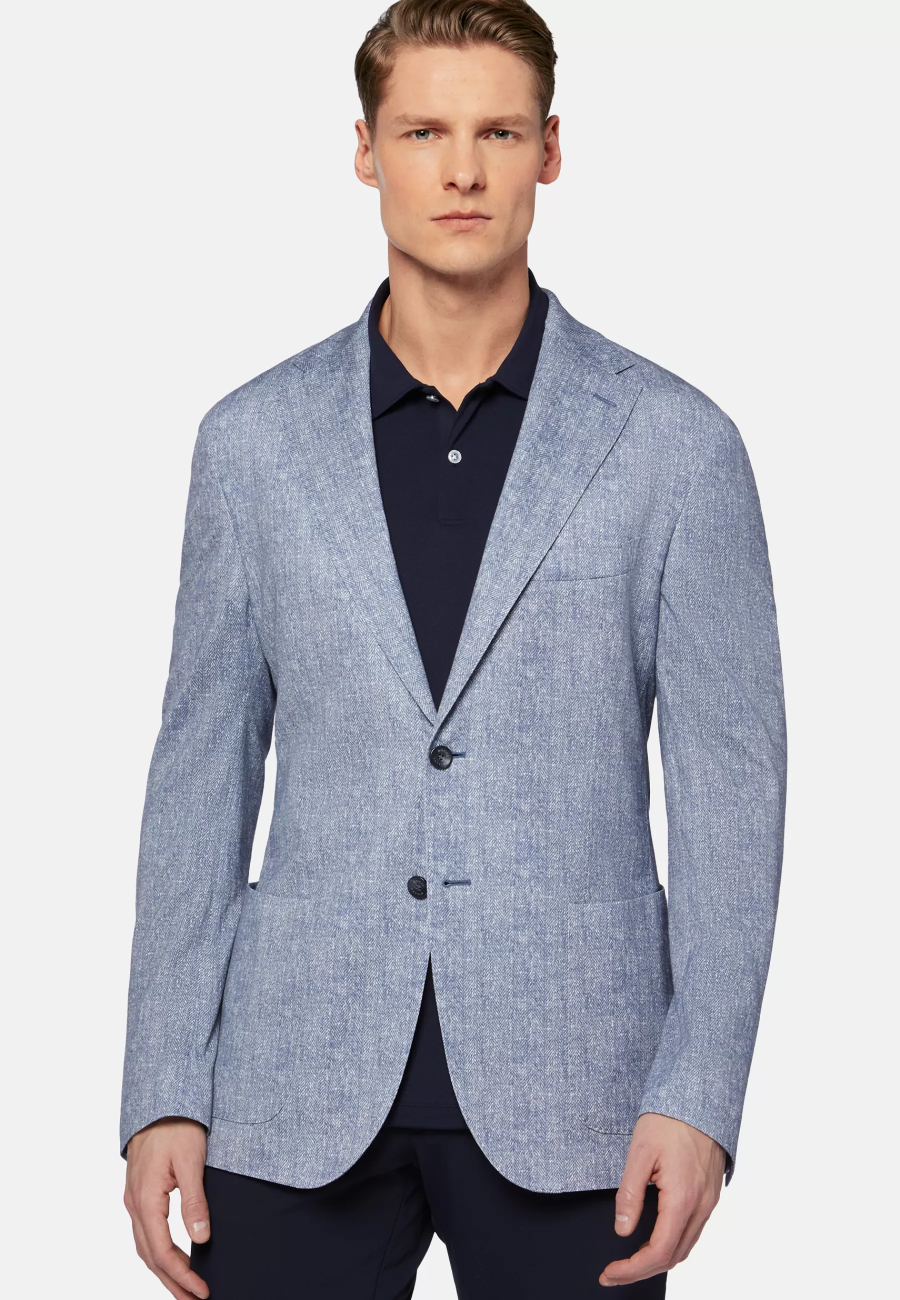 Blazers^Boggi Milano Printed Jacket In Cotton Jersey And Linen Blue