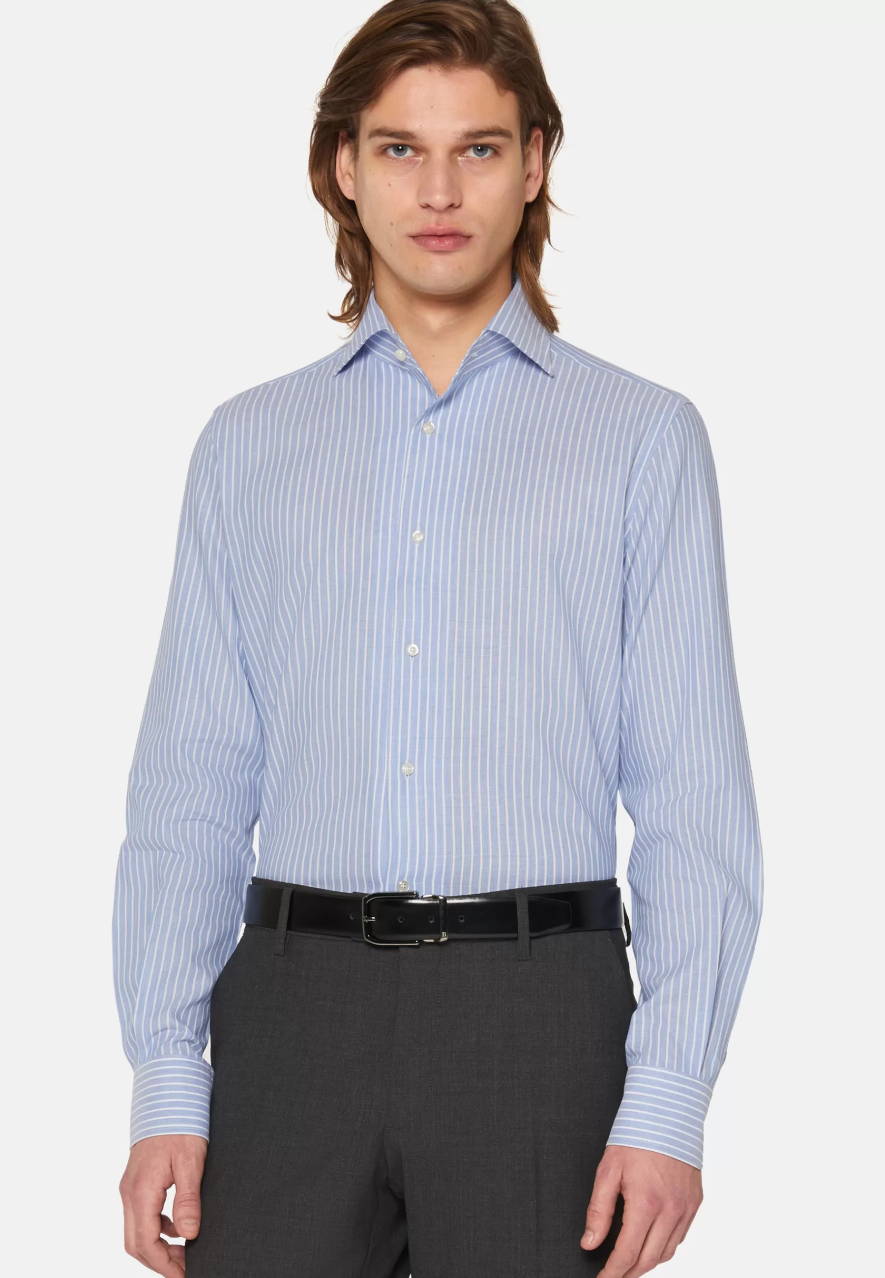 Dress Shirts^Boggi Milano Blue Striped Regular Fit Shirt In Cotton Dobby Medium Blue