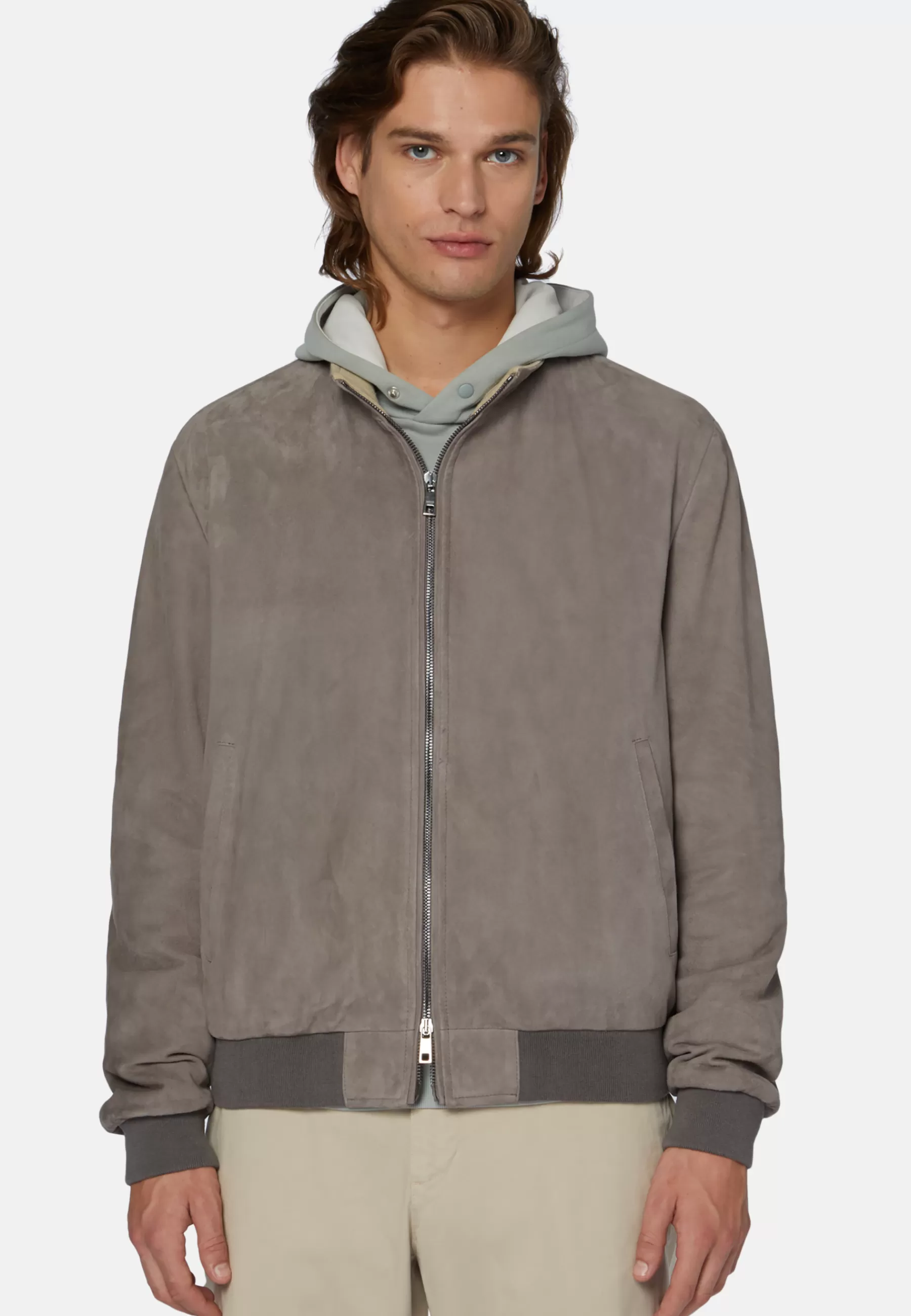 Outerwear^Boggi Milano Bomber Jacket in Genuine Suede Leather Mud