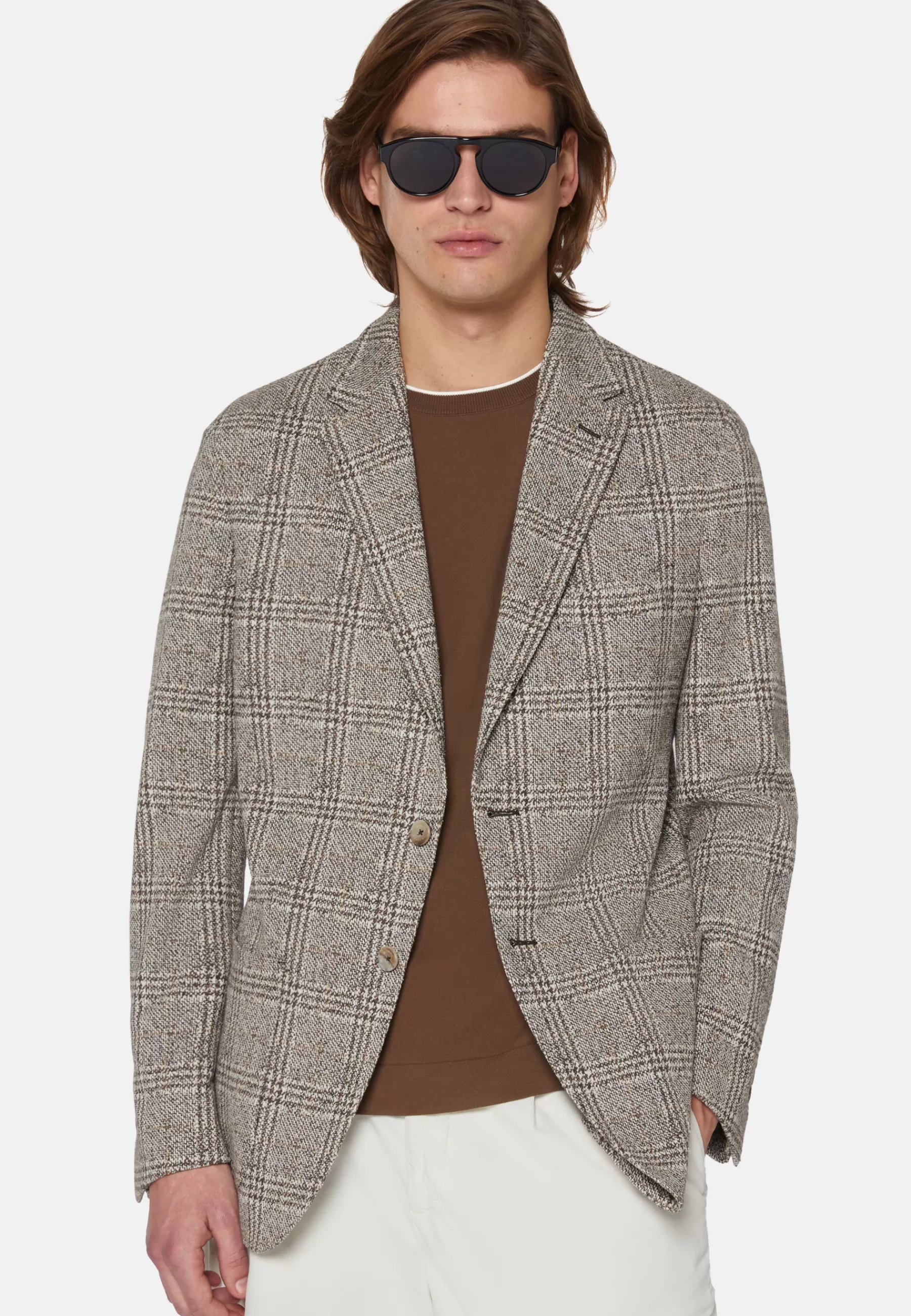 Blazers^Boggi Milano Prince of Wales Check Jacket In Cotton Jersey Brown