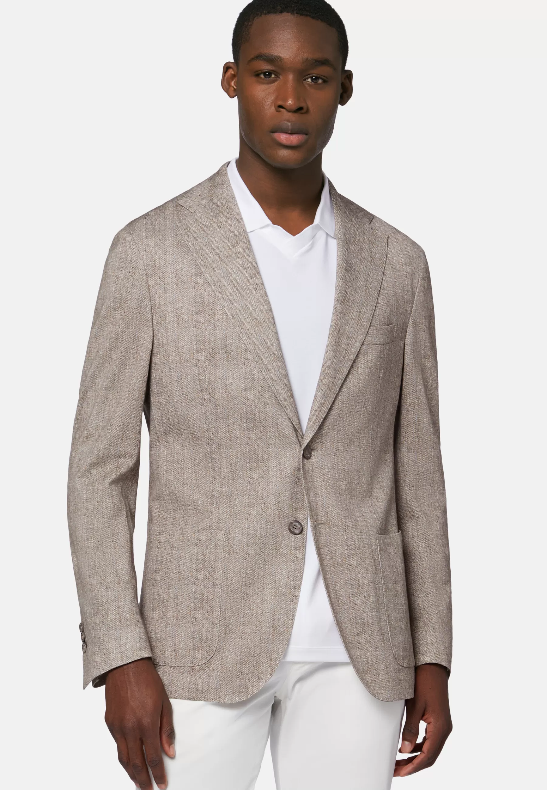 Blazers^Boggi Milano Printed Jacket In Cotton Jersey And Linen Brown