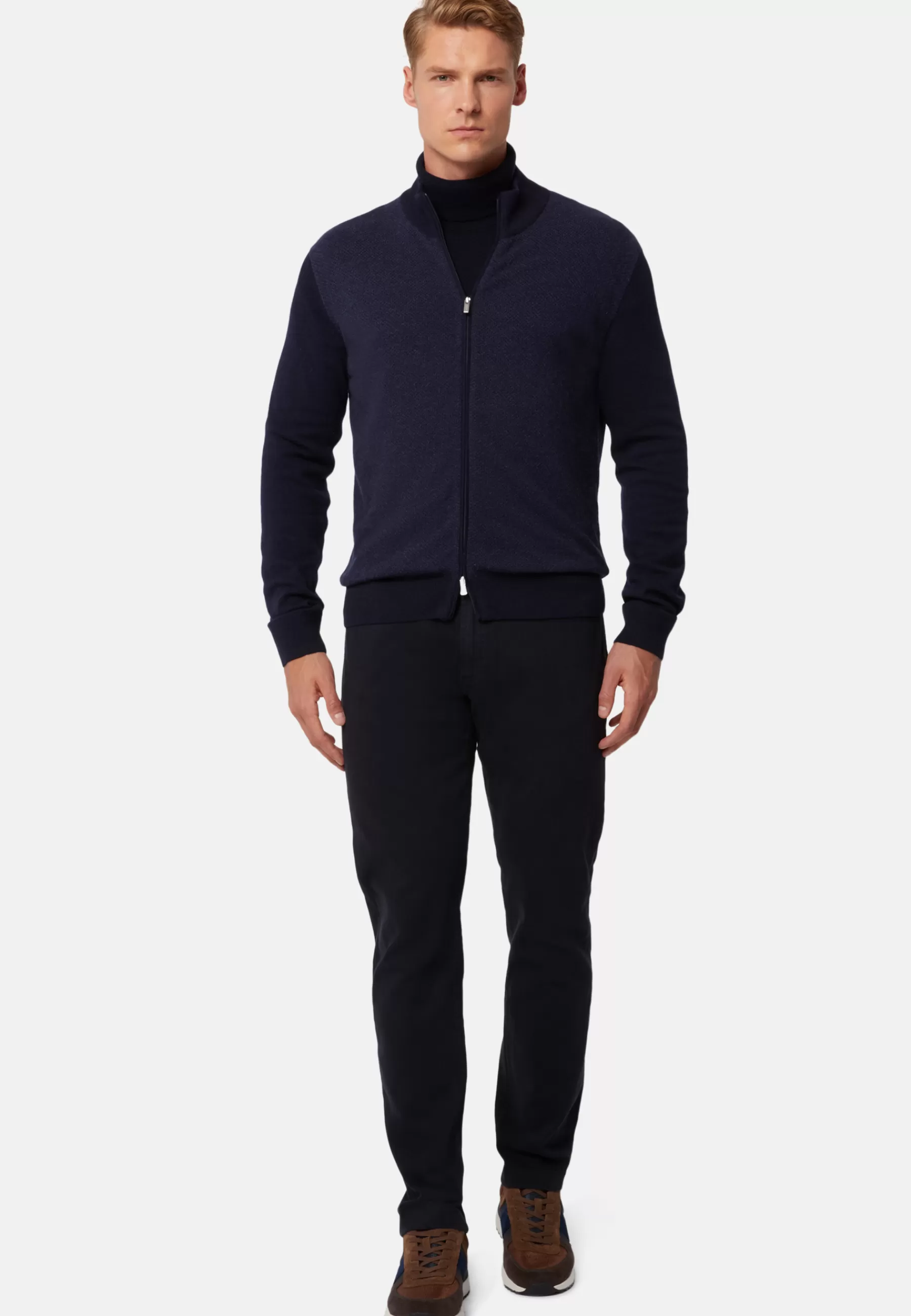 Knitwear^Boggi Milano Cashmere Blend Full Zip Sweater Navy blue