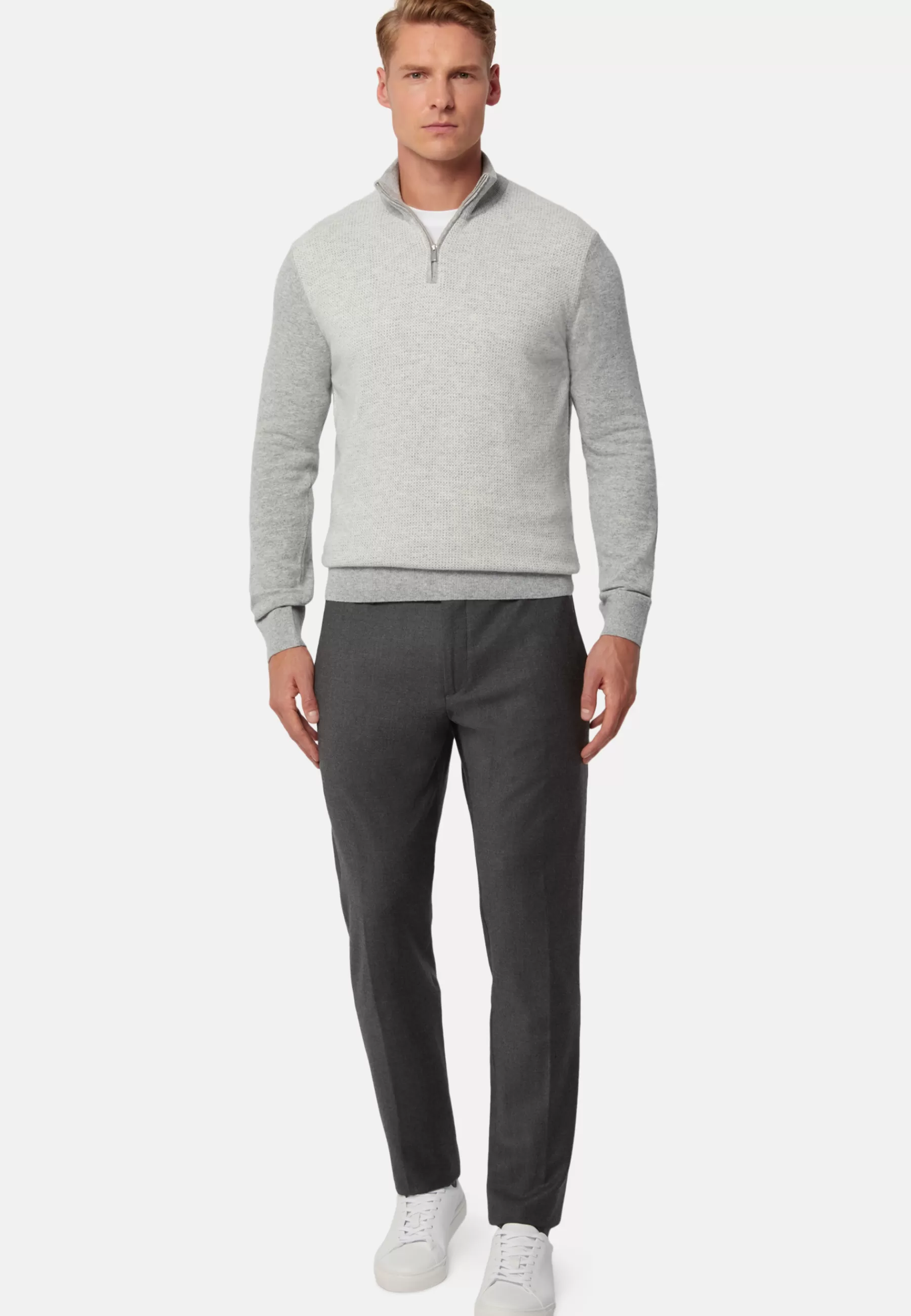 Knitwear^Boggi Milano Cashmere Blend Half Zip Sweater GREY