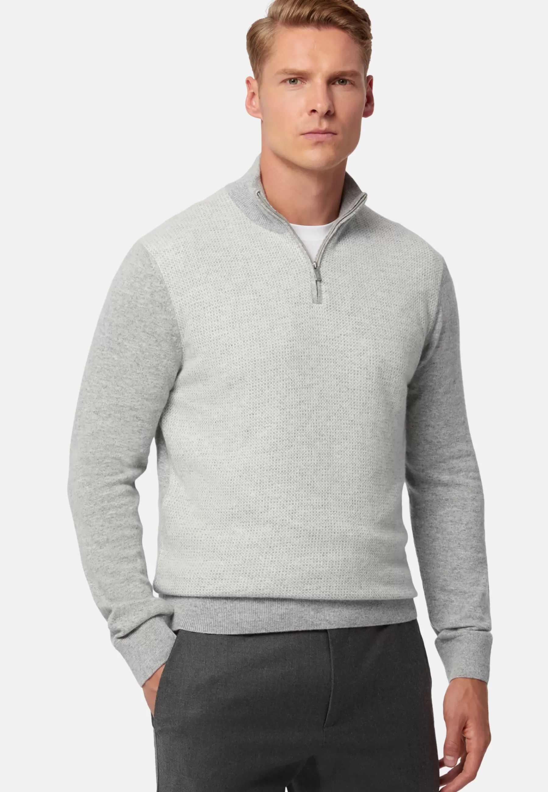 Knitwear^Boggi Milano Cashmere Blend Half Zip Sweater GREY