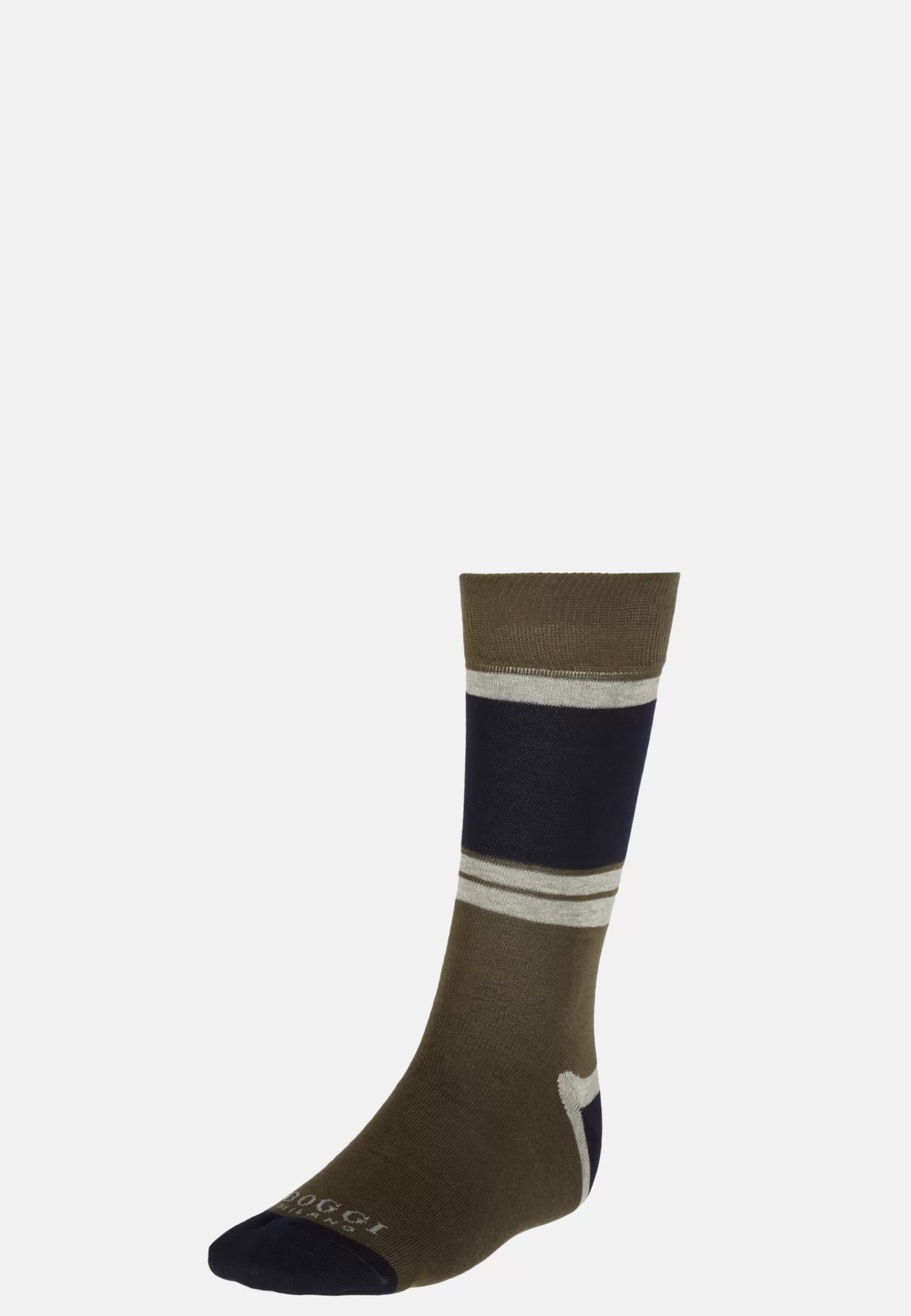 Socks^Boggi Milano Colour-Blocking Pattern Socks in a Cotton Blend Navy - Military