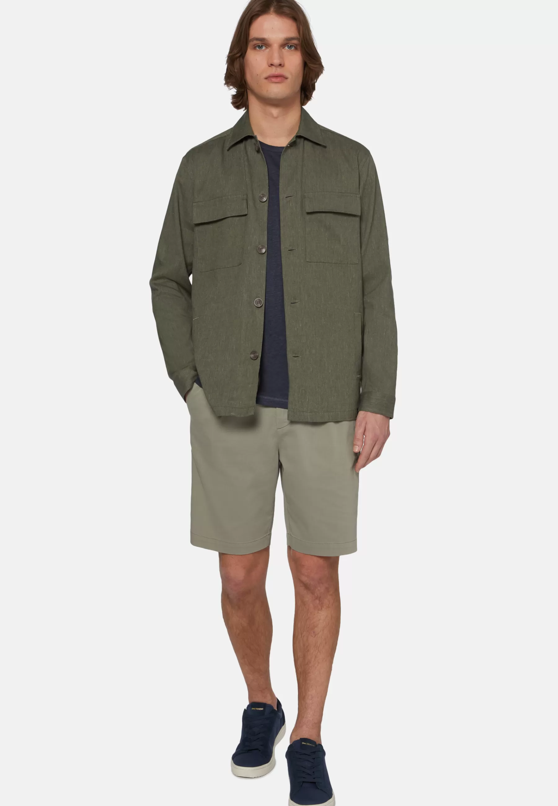 Outerwear^Boggi Milano Cotton and Linen Link Shirt Jacket Military Green