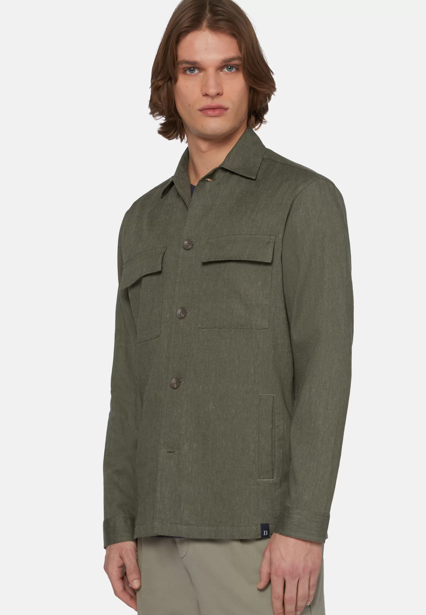 Outerwear^Boggi Milano Cotton and Linen Link Shirt Jacket Military Green