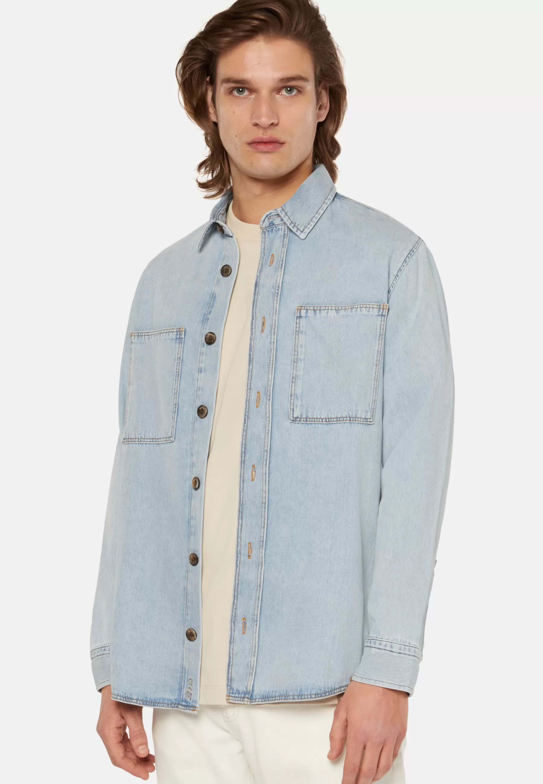 Overshirts | Casual Shirts^Boggi Milano Cotton Denim Overshirt Light Blue