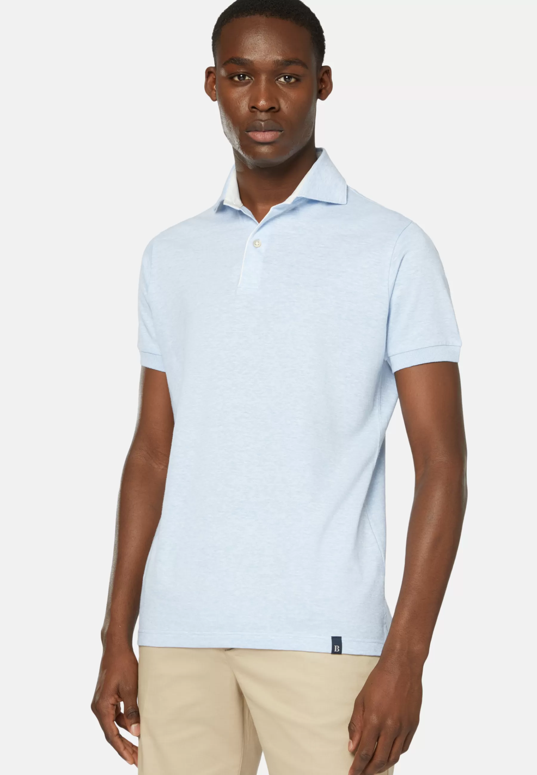 Polo^Boggi Milano Cotton/Linen Piqué Polo Shirt Light Blu