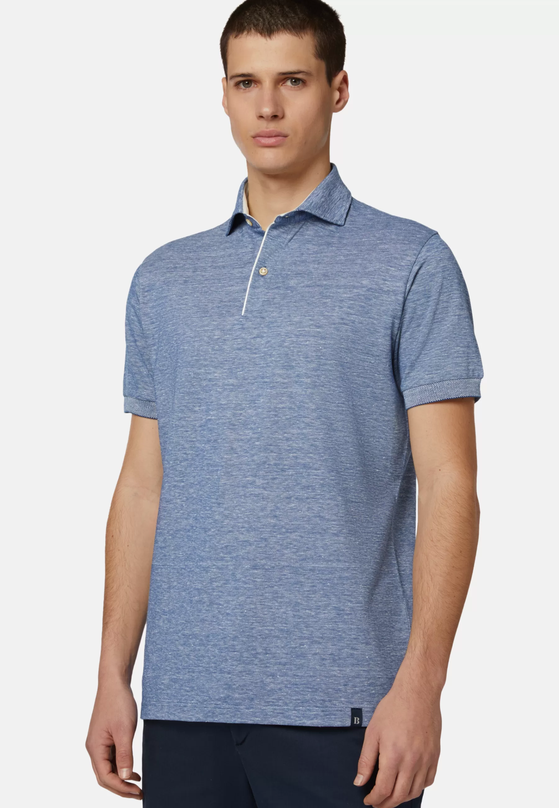 Polo^Boggi Milano Cotton/Linen Piqué Polo Shirt Blue